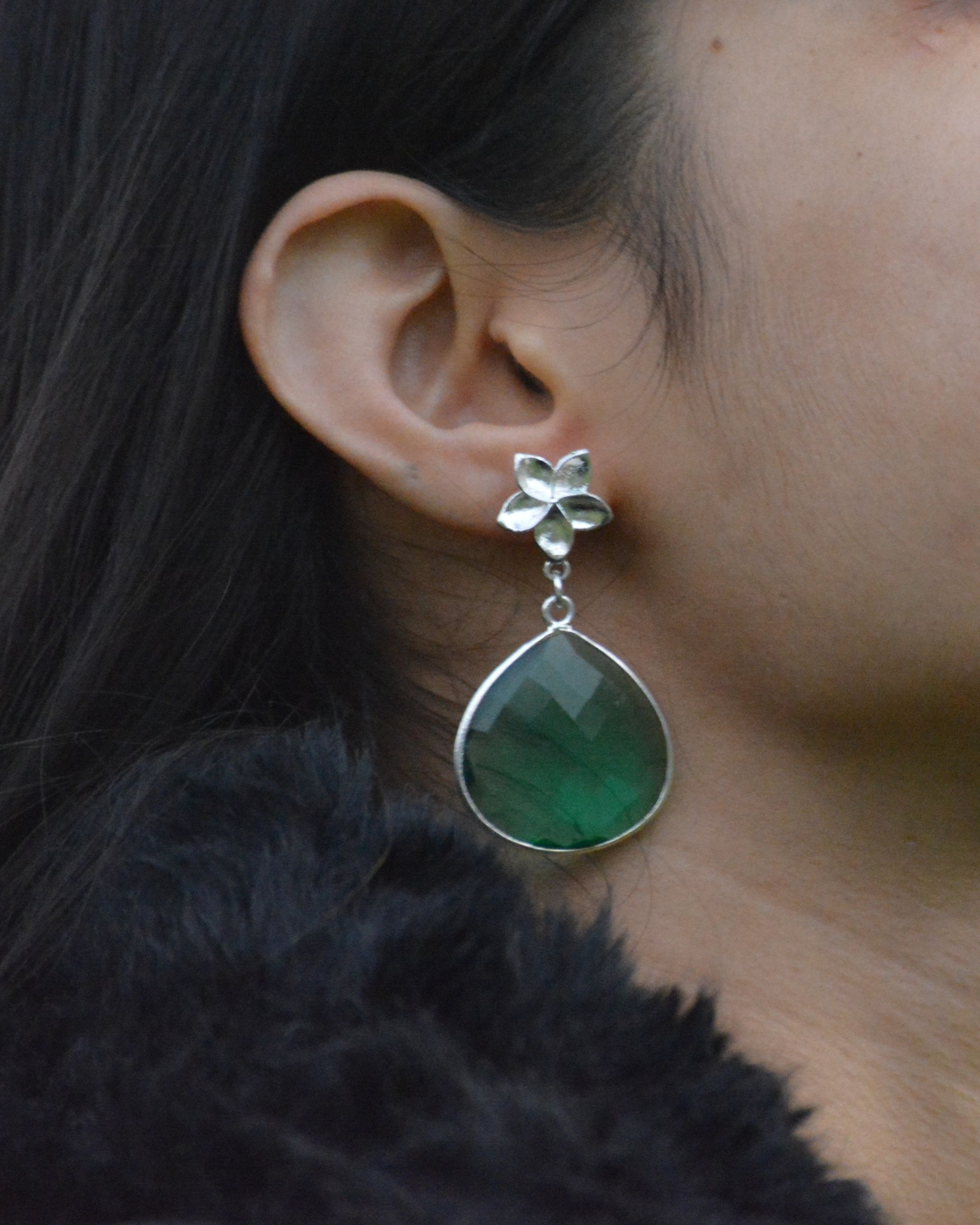 Green onyx flower drop earring by Beaded And Wrapped | The Secret Label