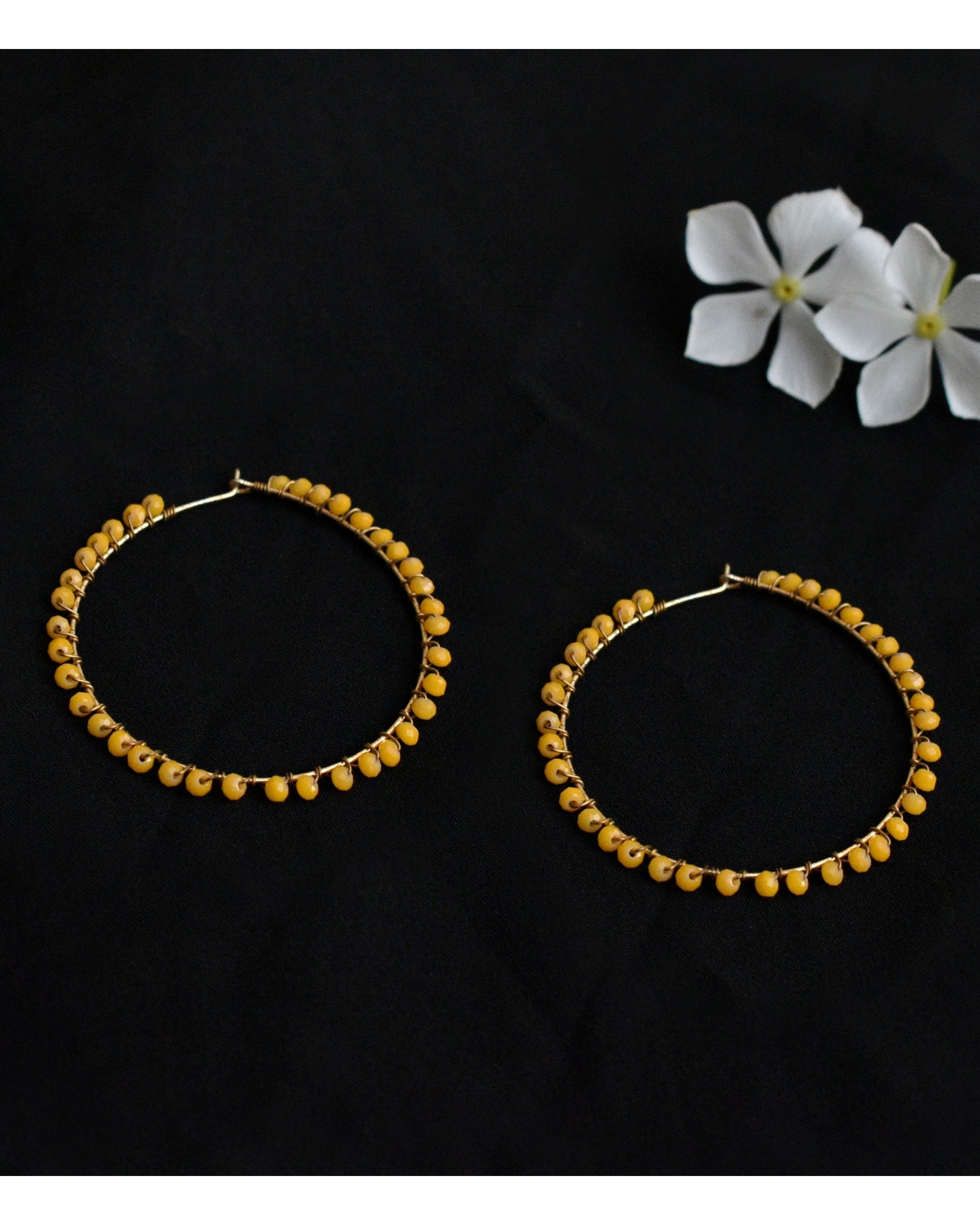 Yellow Beaded hoop earrings