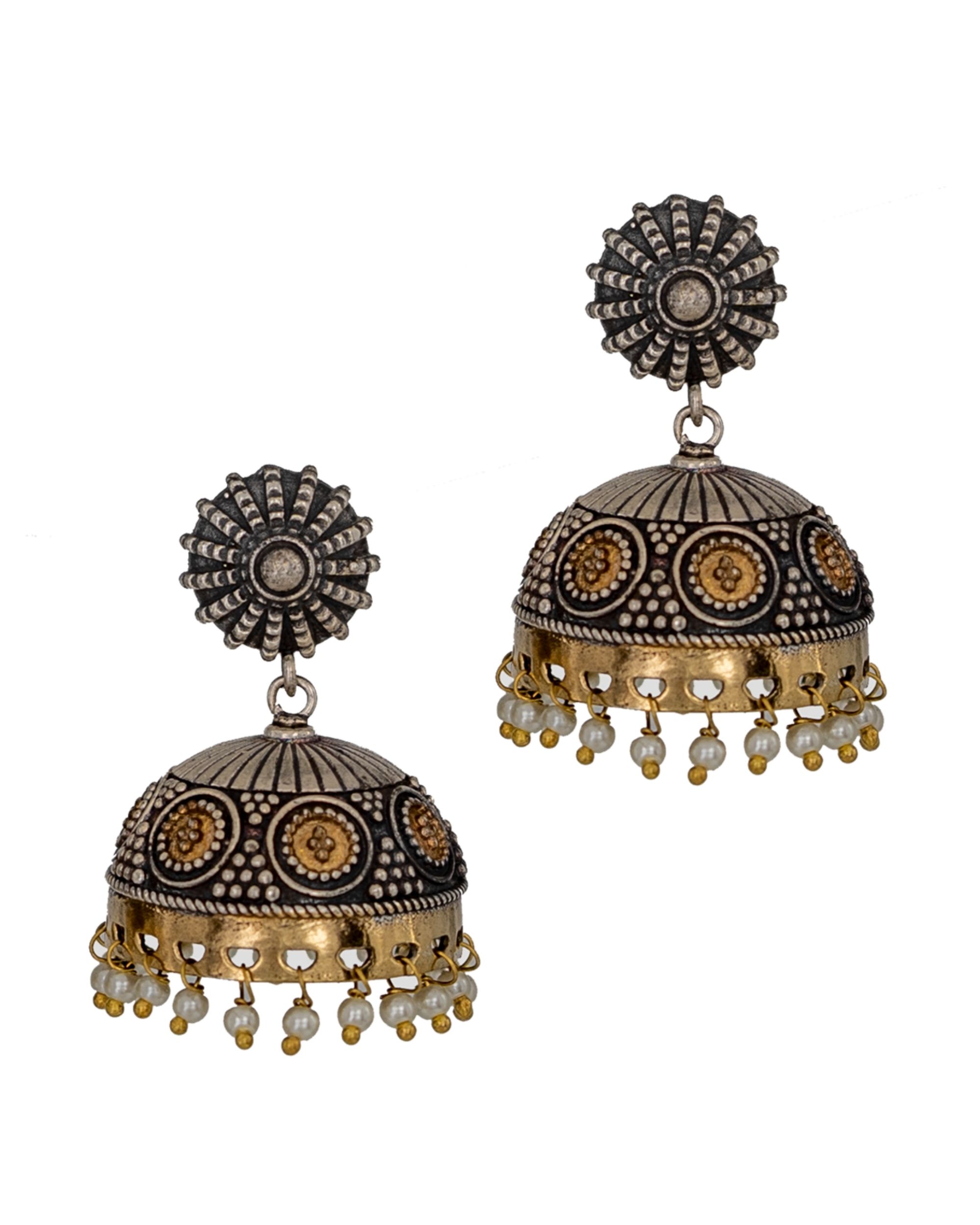 Black beaded engraved jhumka by Studio B 40 | The Secret Label