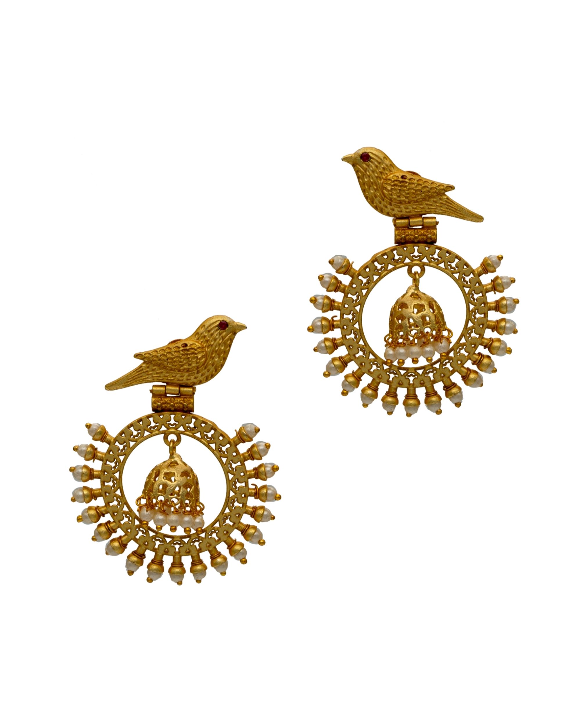 Bird motif stone embellished beaded earring