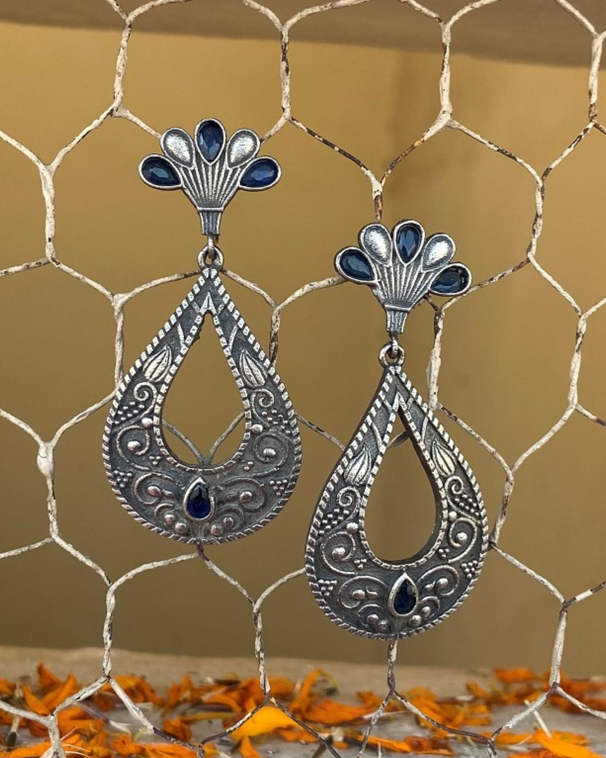 Tribal blue stone drop  earrings