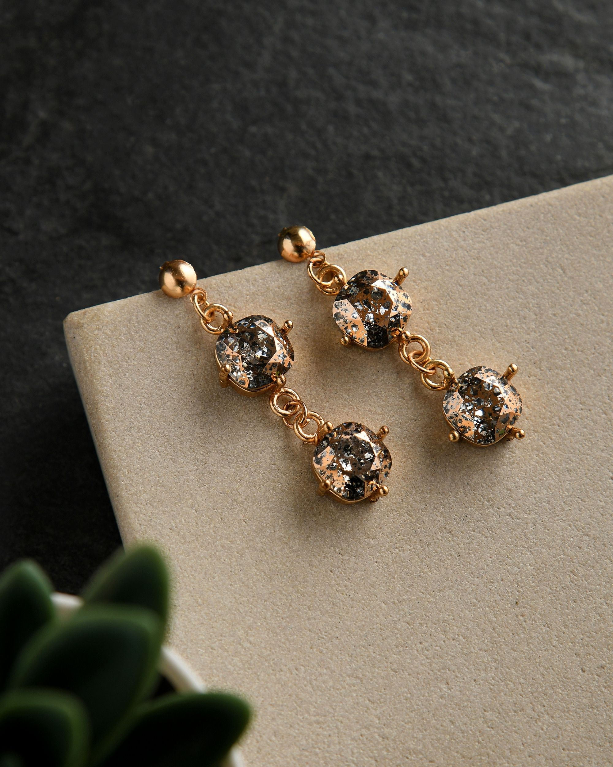 Crystal rose patina earrings