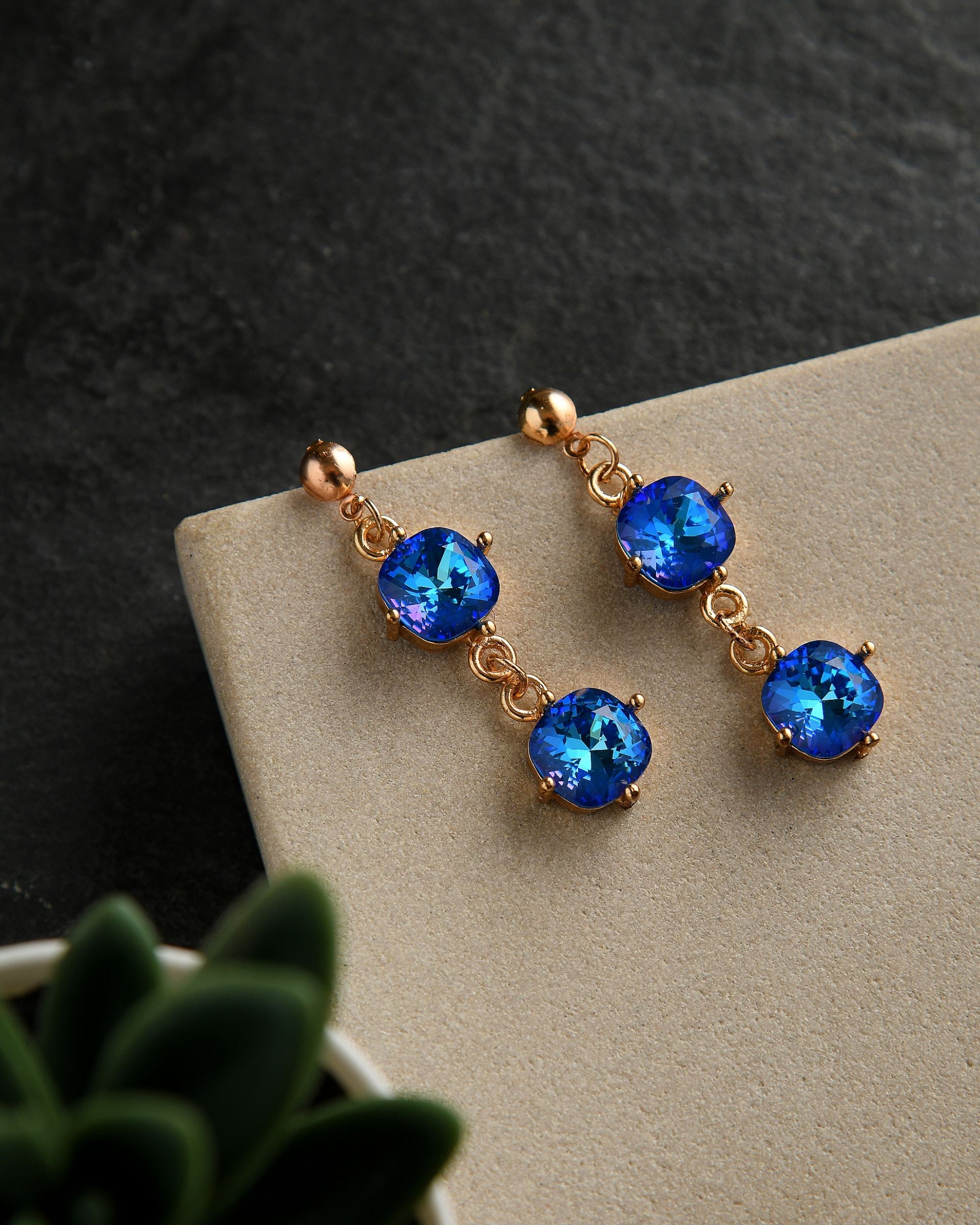 Crystal royal blue stone earrings