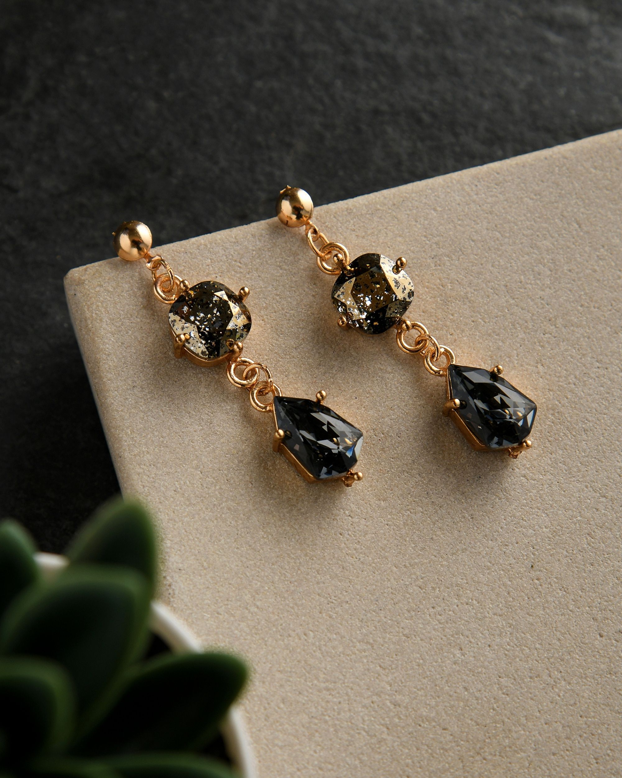 Style & Co Gold Tone Stone Linear Drop Earrings Grey Stone | eBay