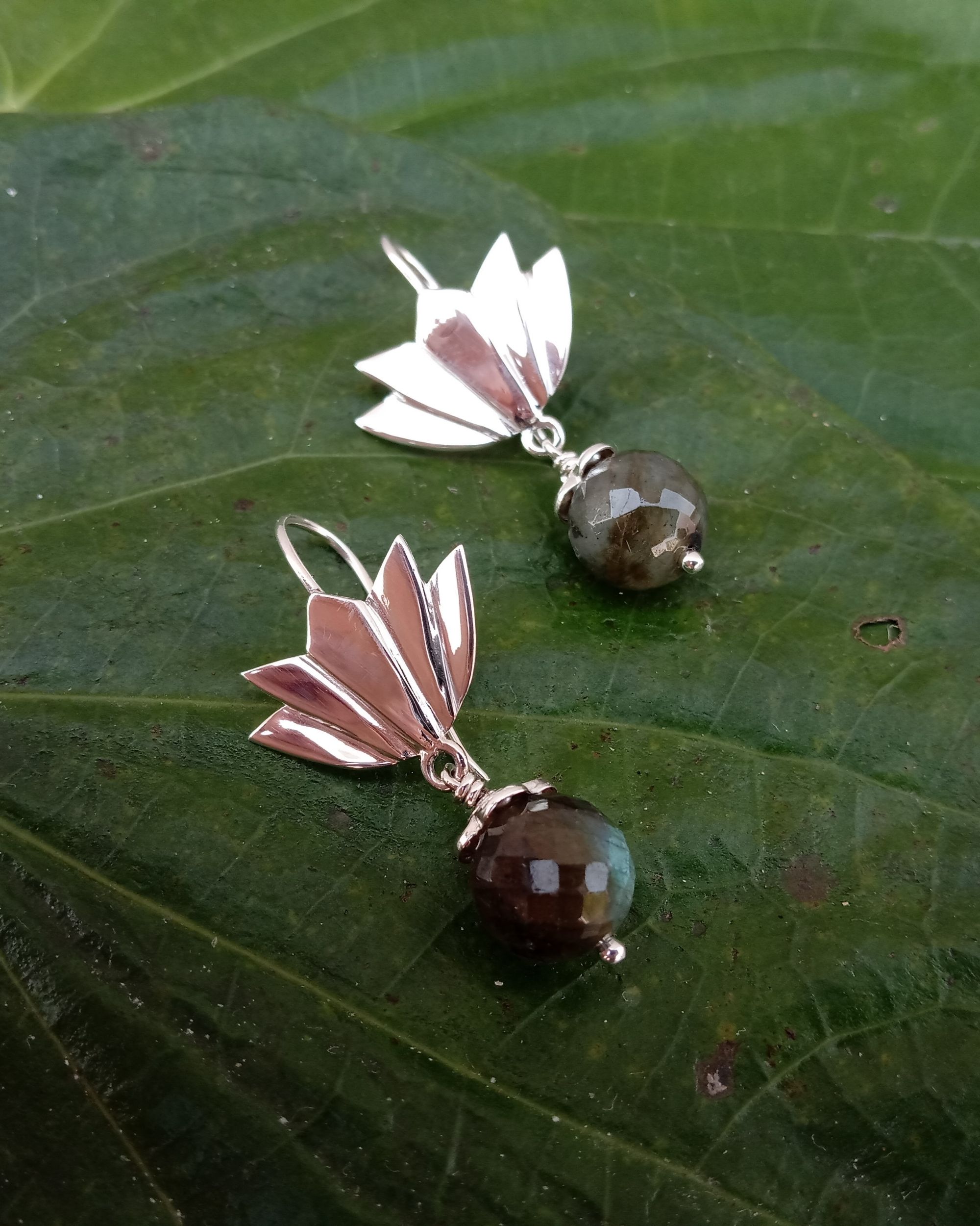 Facet Labradorite Lotus Earrings