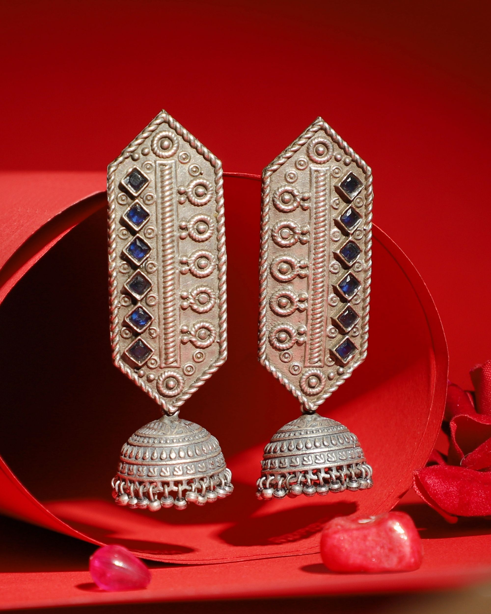 Blue stone long earrings