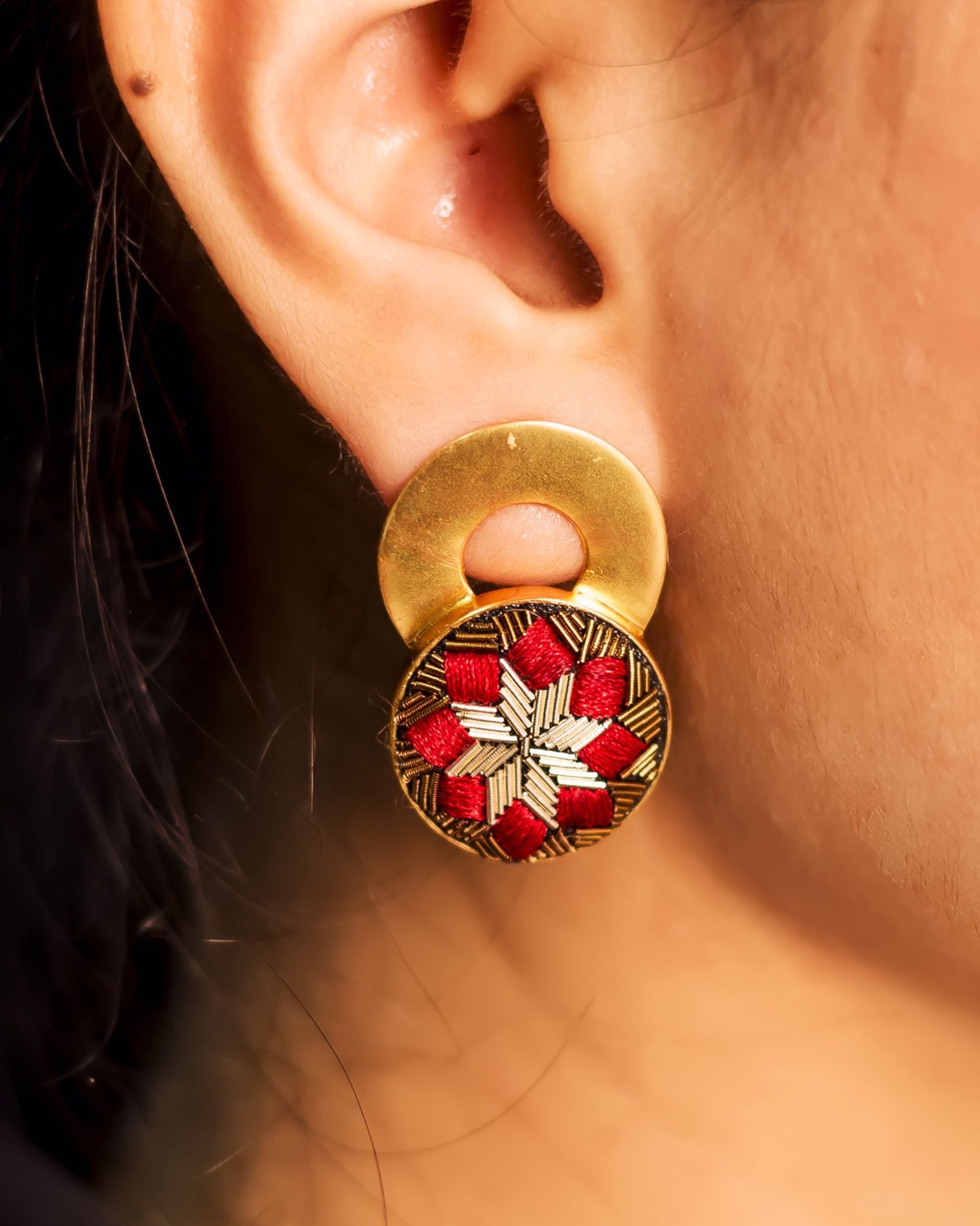 Alloy Nk Handmade Fashionable Oxidized Golden Red Earrings