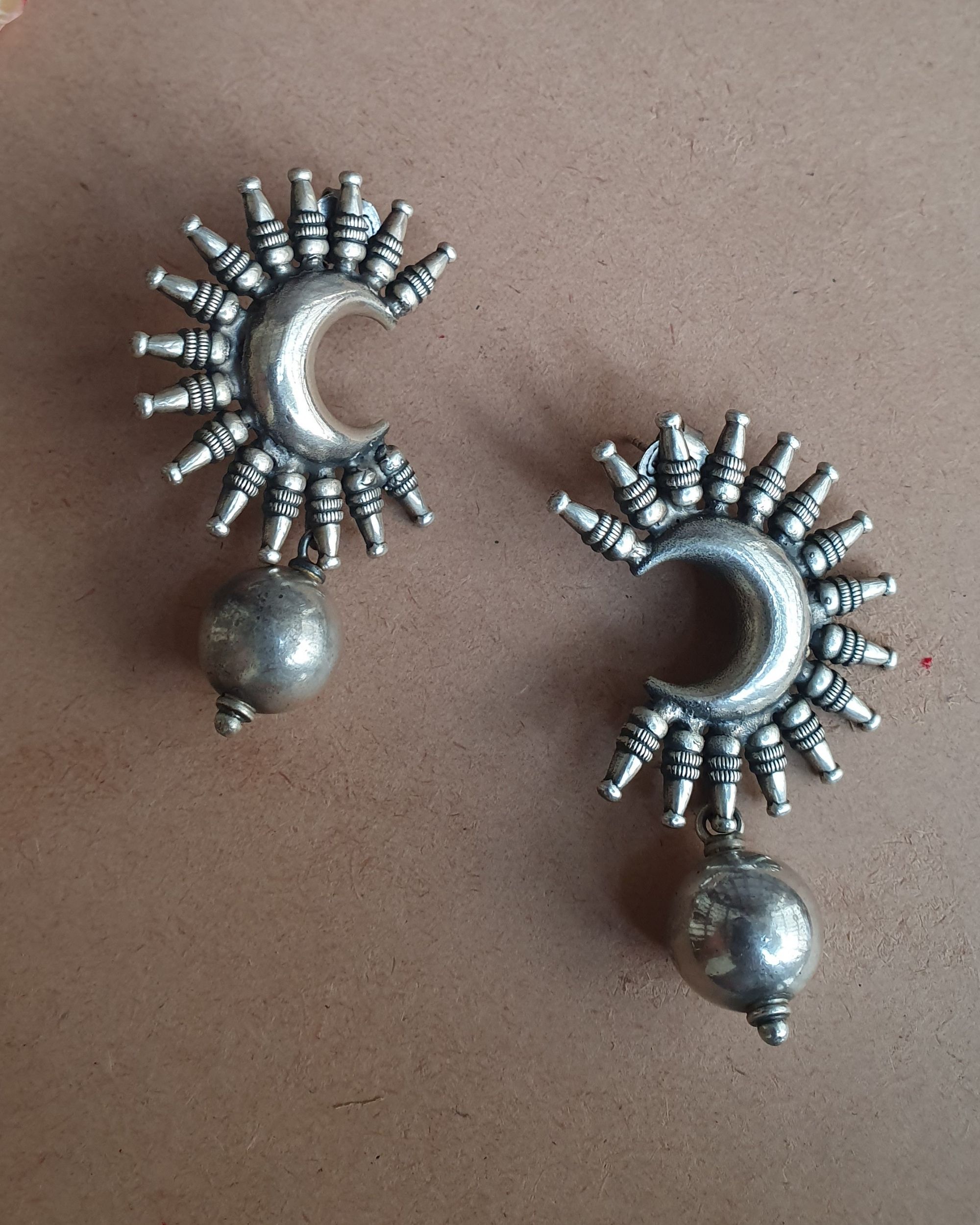 Crescent moon ball earrings