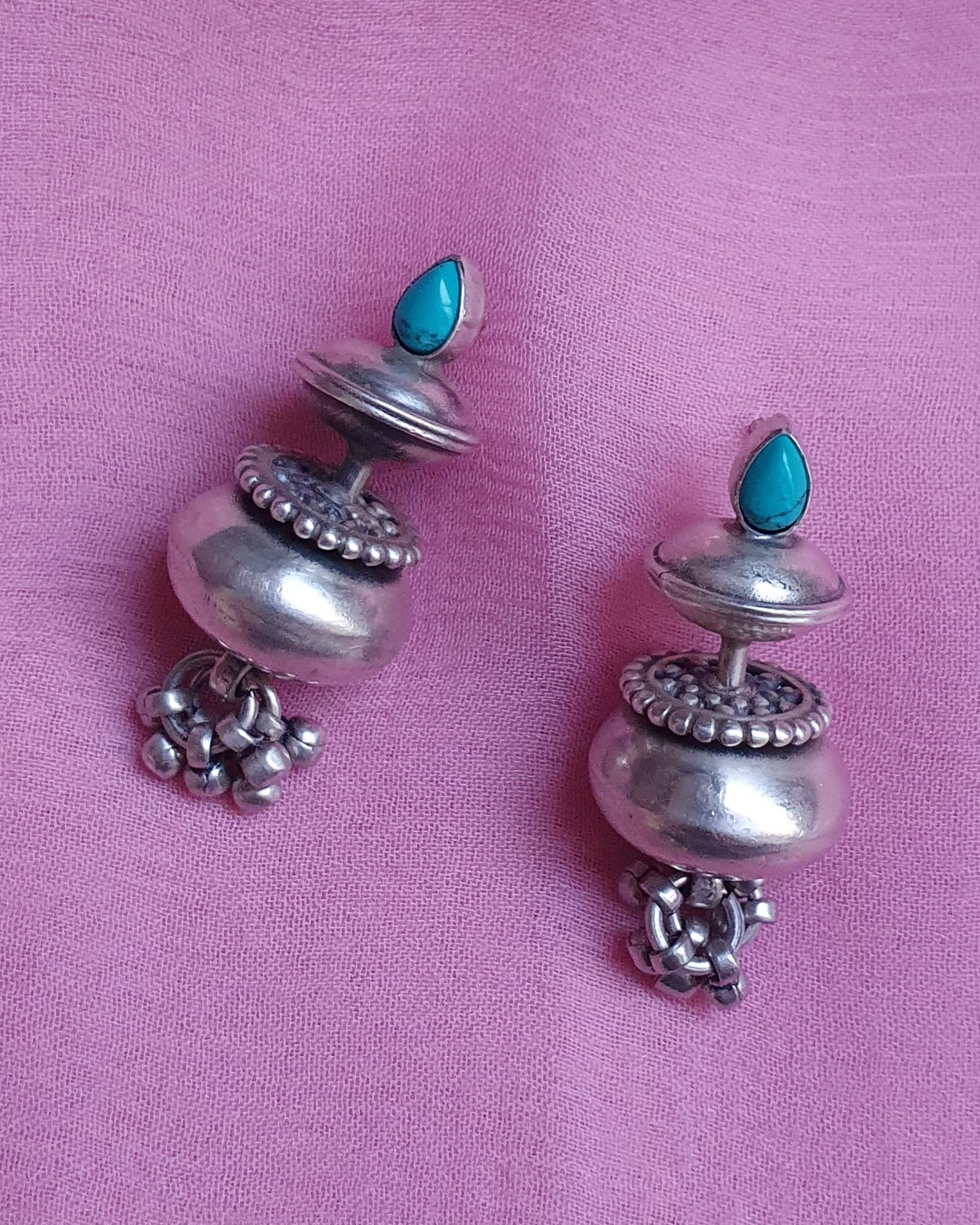 Turquoise matka ghungroo earrings 