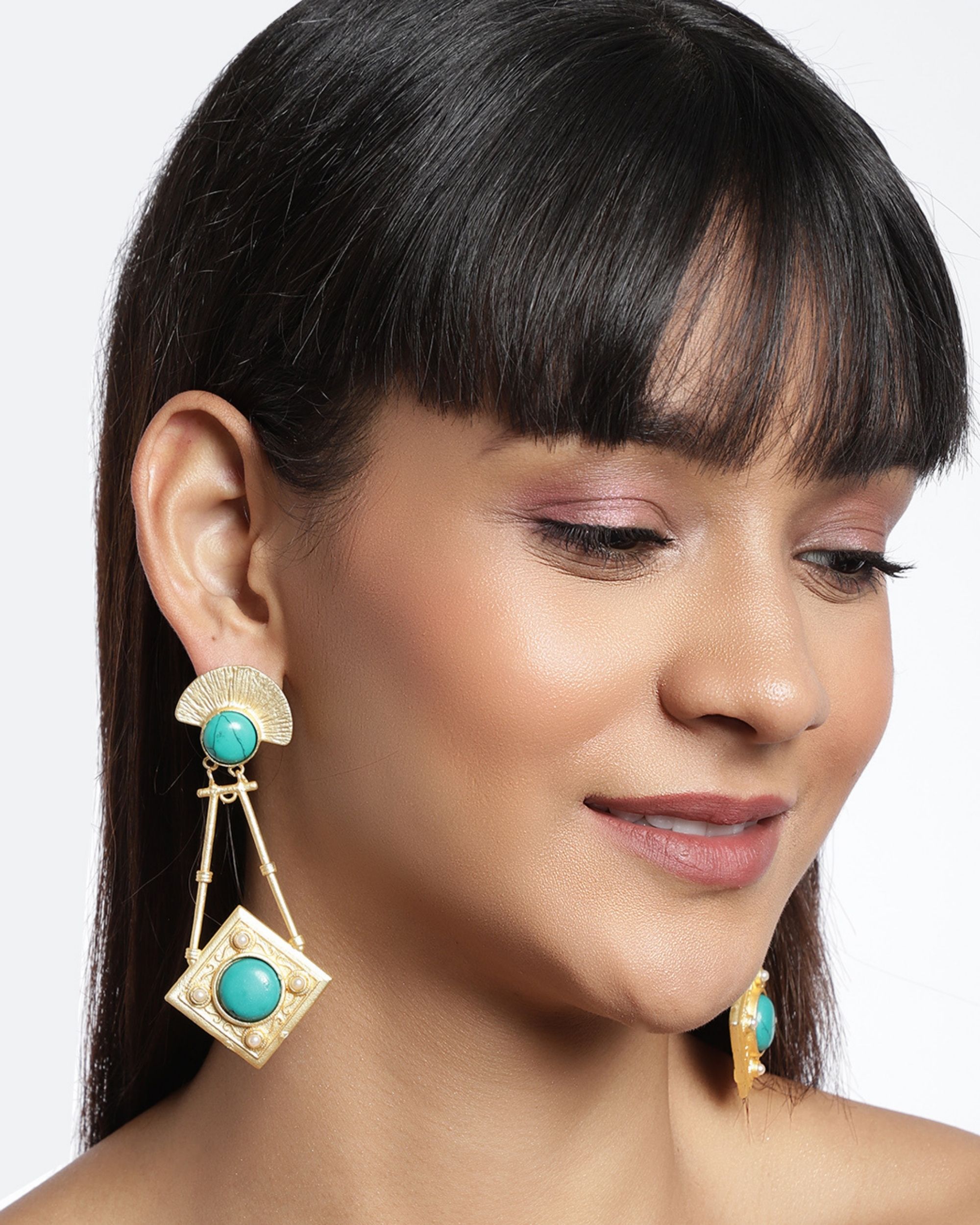 Golden Plated Turquoise Earrings By Binni S Wardrobe The Secret Label