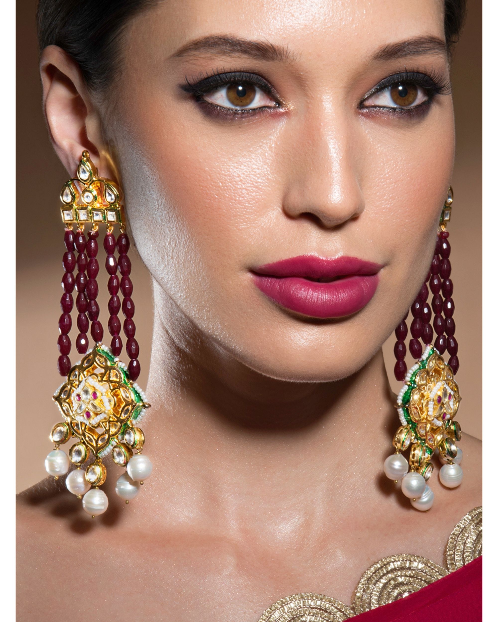 Ruby beads online earrings