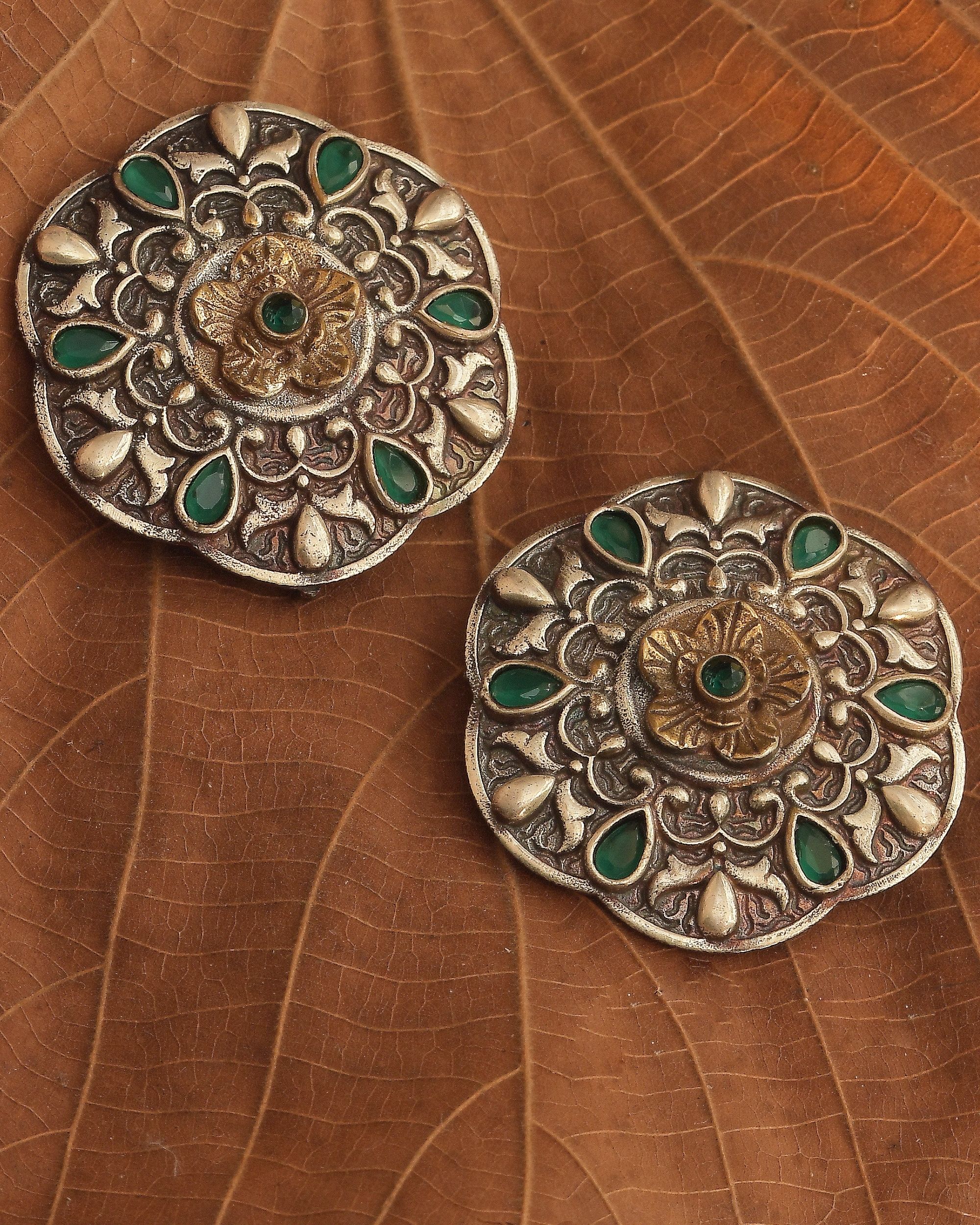 Dual toned octagon floral antique earring