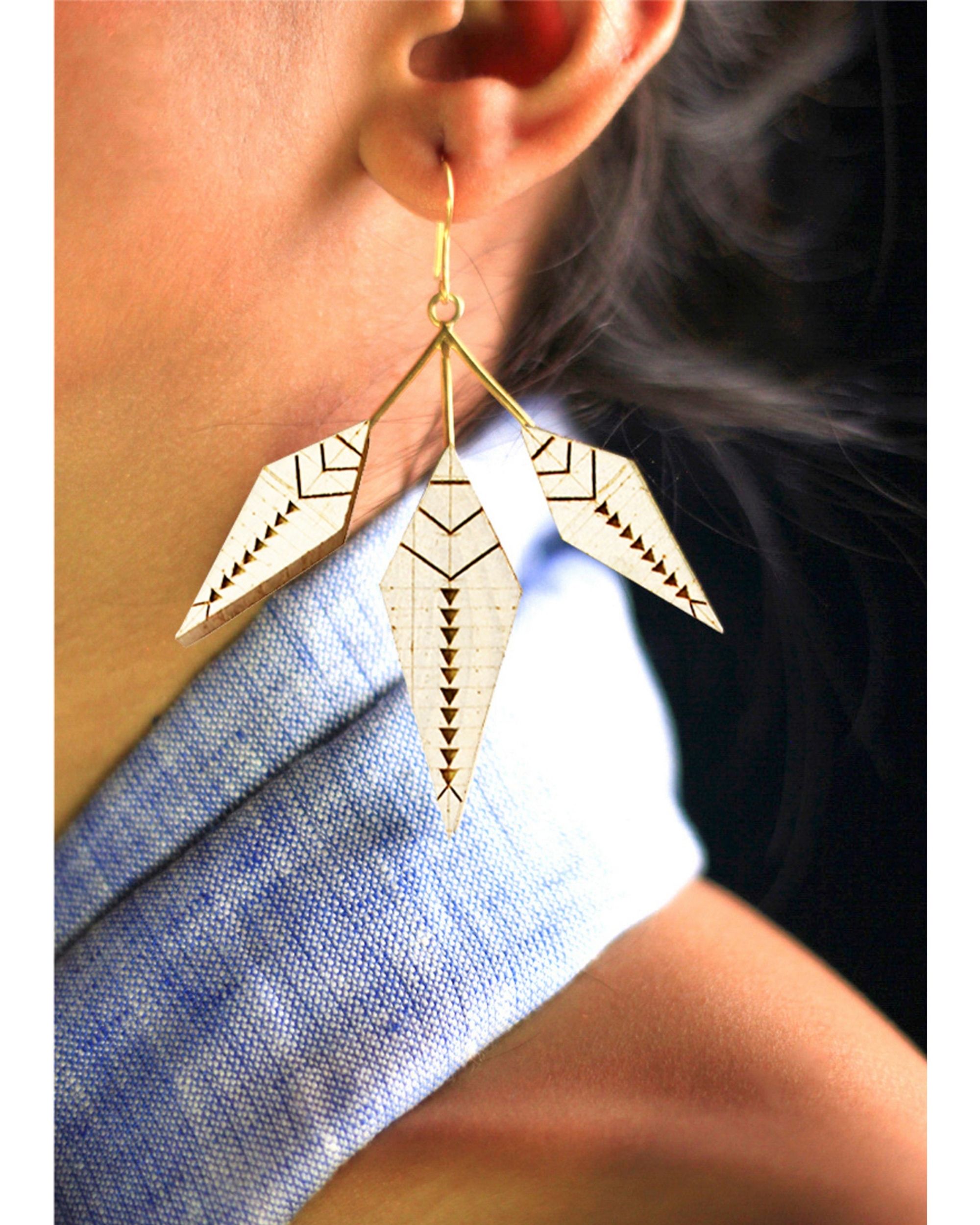 Trapezoid fish hook earrings by Satat