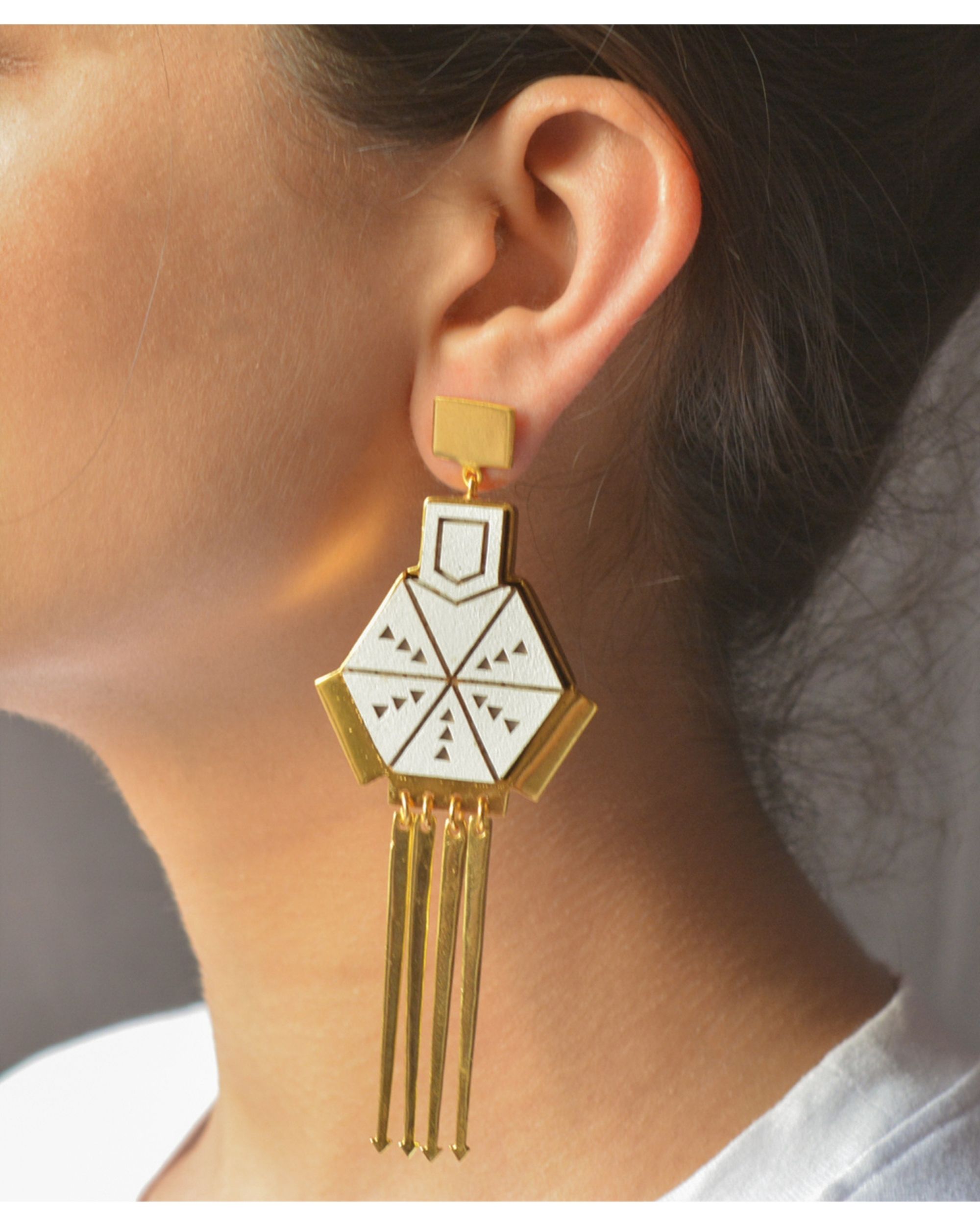 Hexagon shaped earrings by Satat The Secret Label