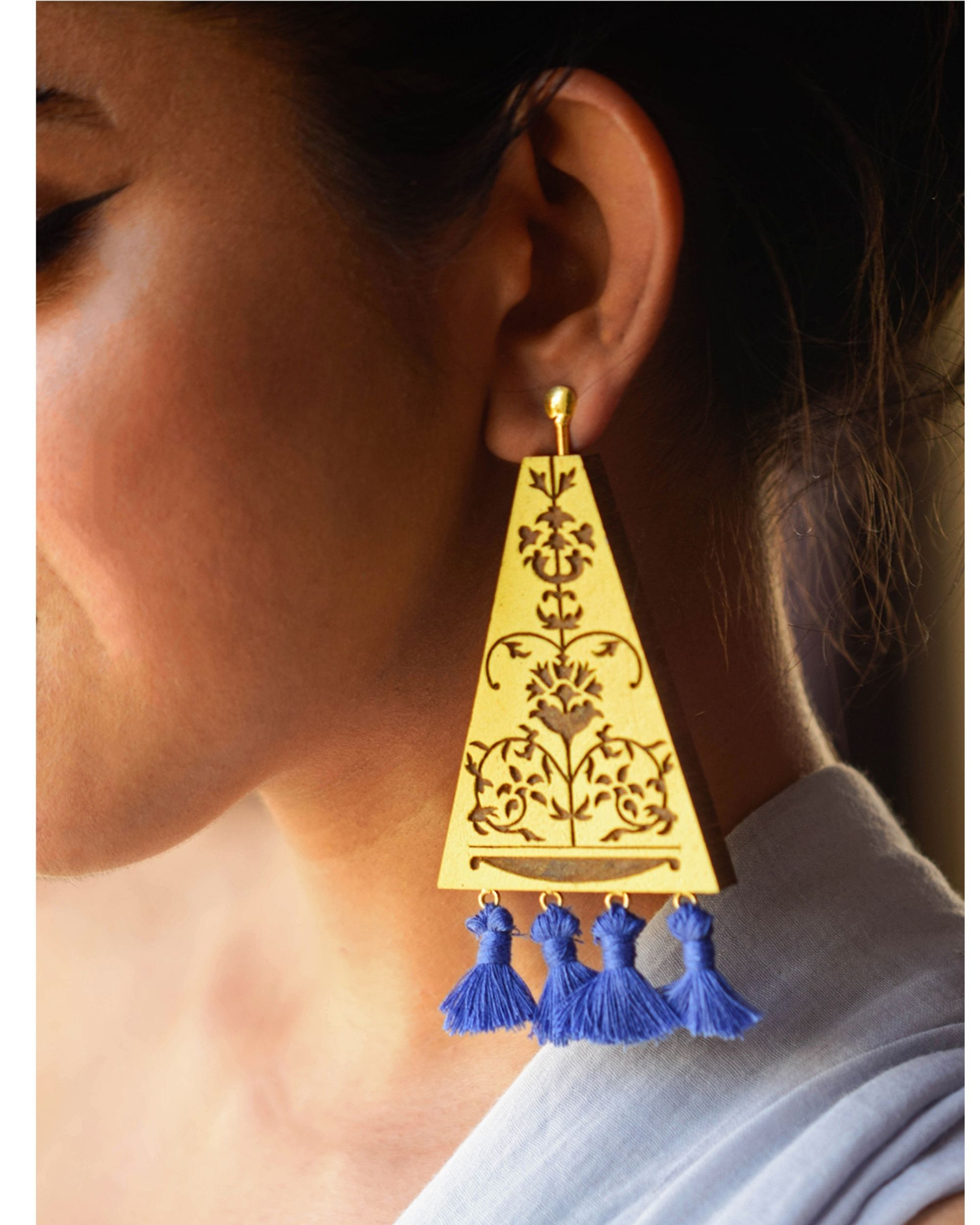 Indigo tasseled earrings