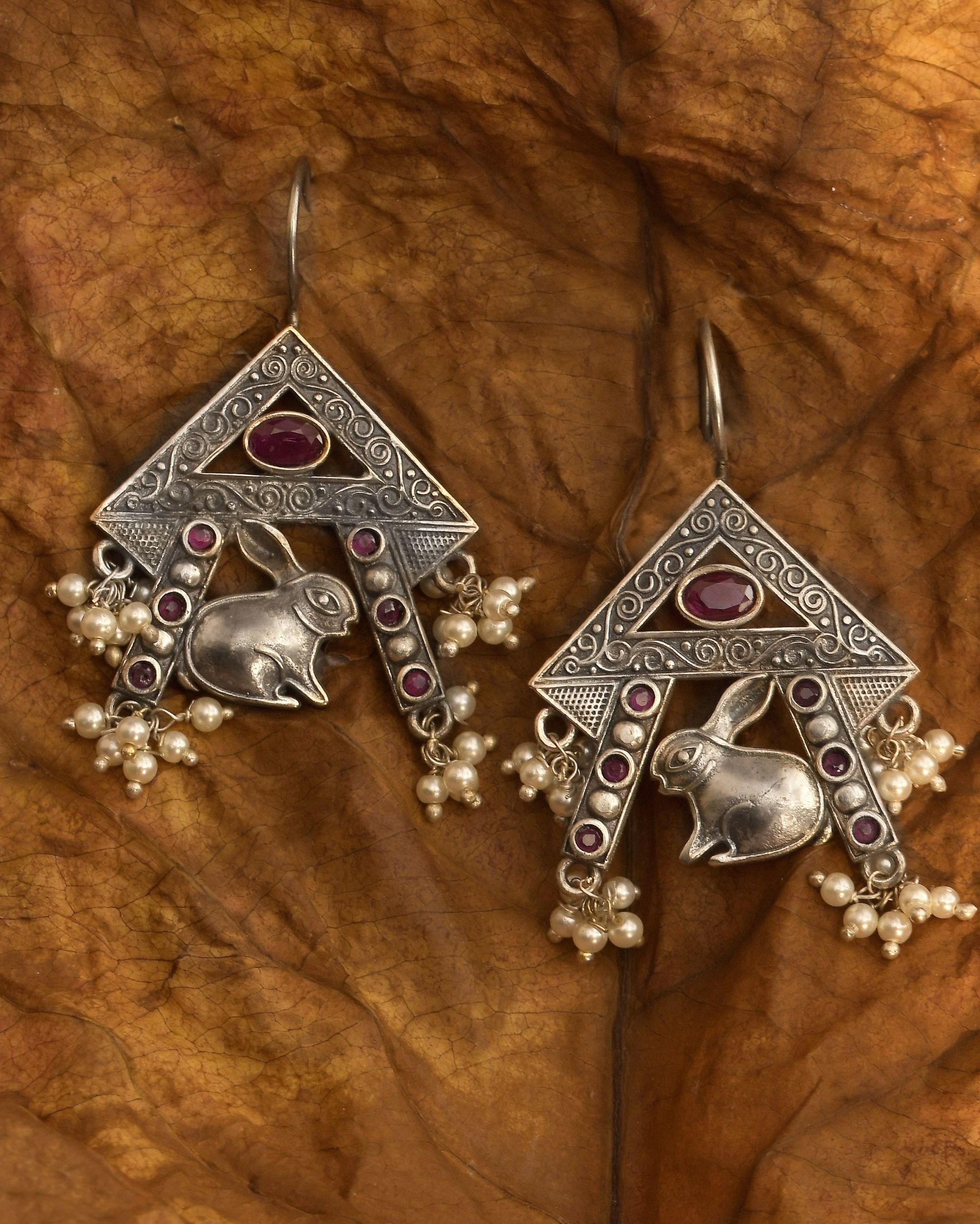 Rabbit engraved hook earrings