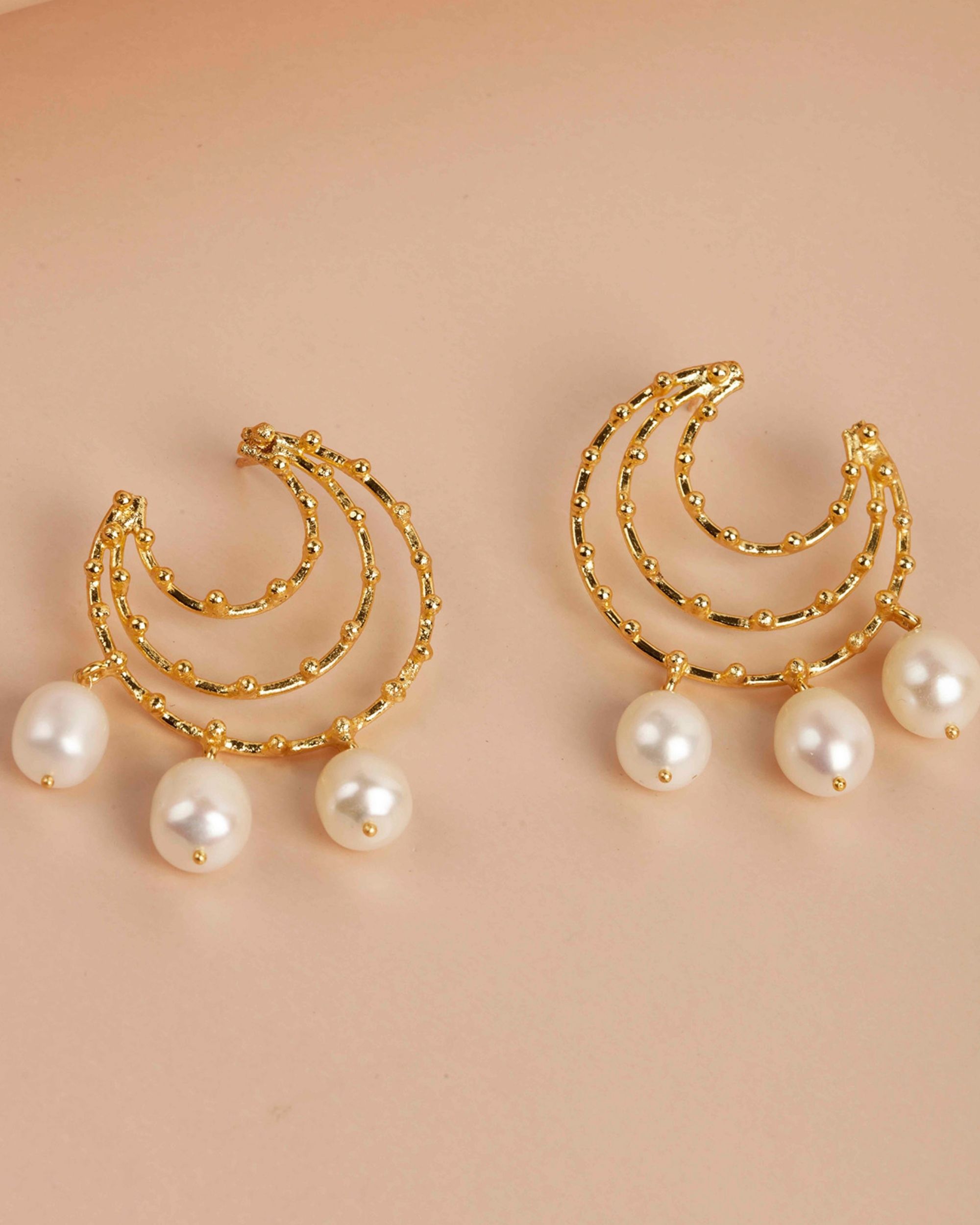 Half moon pearl drop earrings