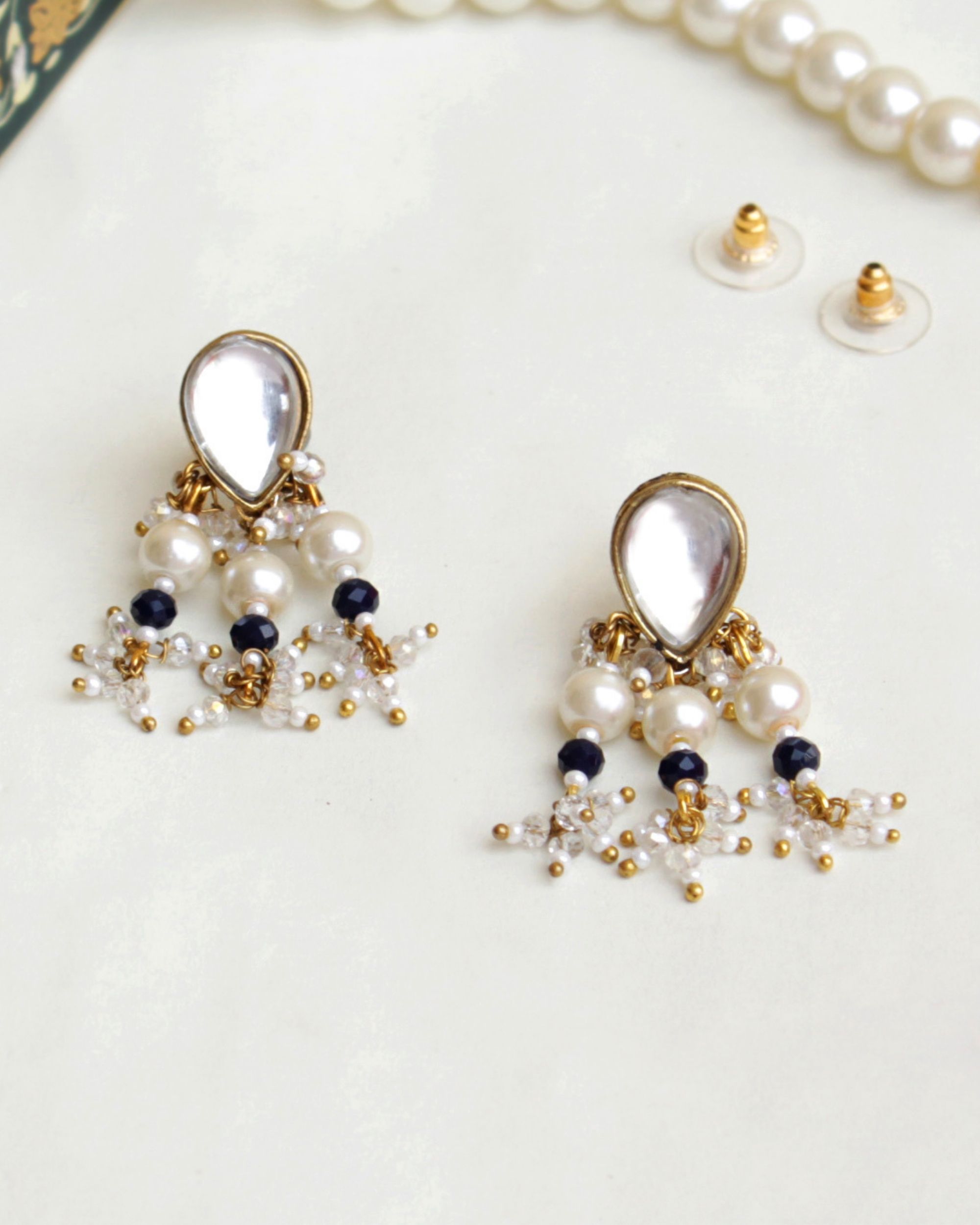 Kundan drop beaded earrings