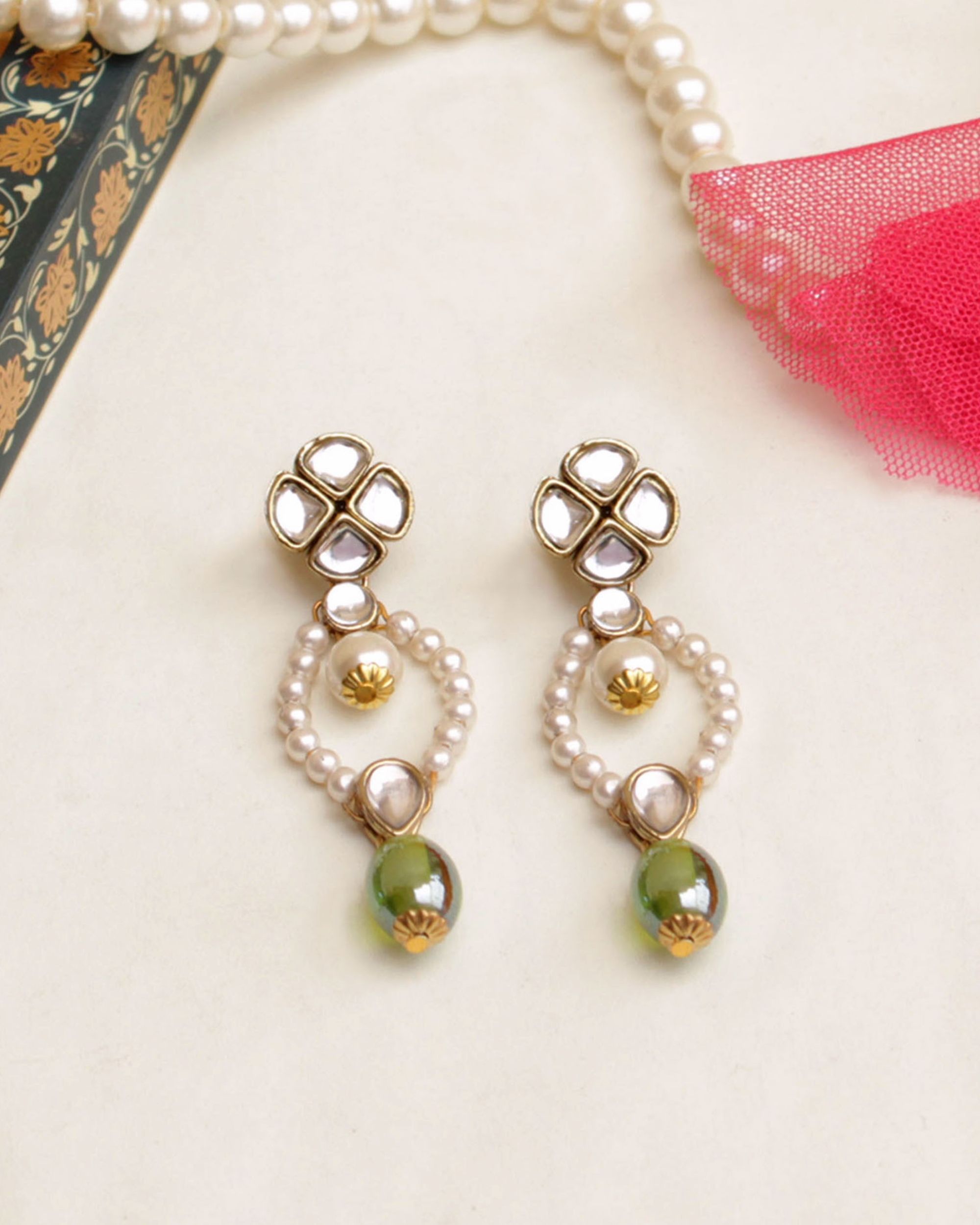 Kundan and pearl loop earrings