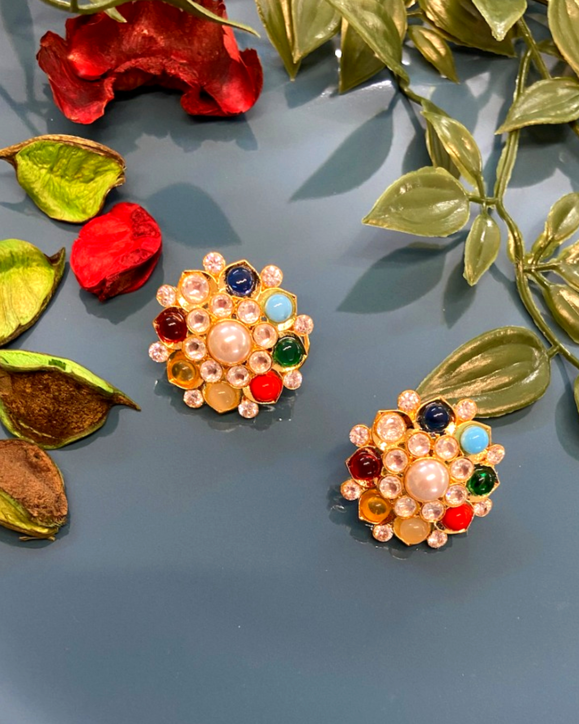 Multi color floral beaded studs