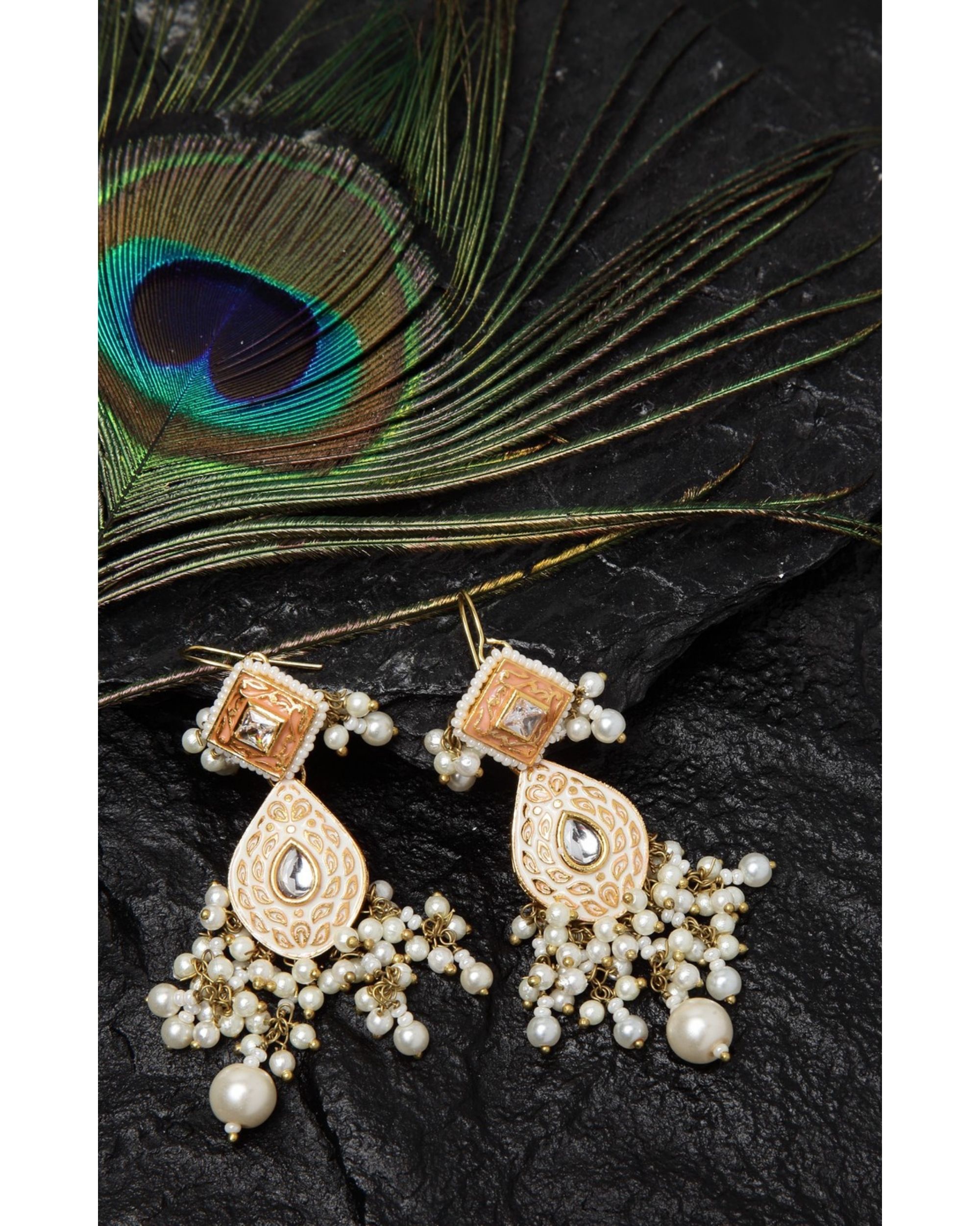 Pearl pink dangler earrings by Dugri Style | The Secret Label