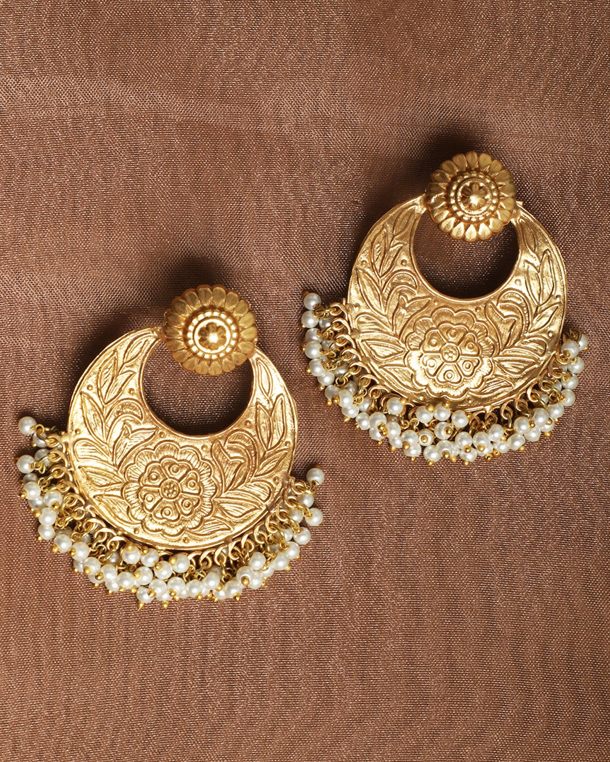 Pearl beaded chandbali by Namasya | The Secret Label