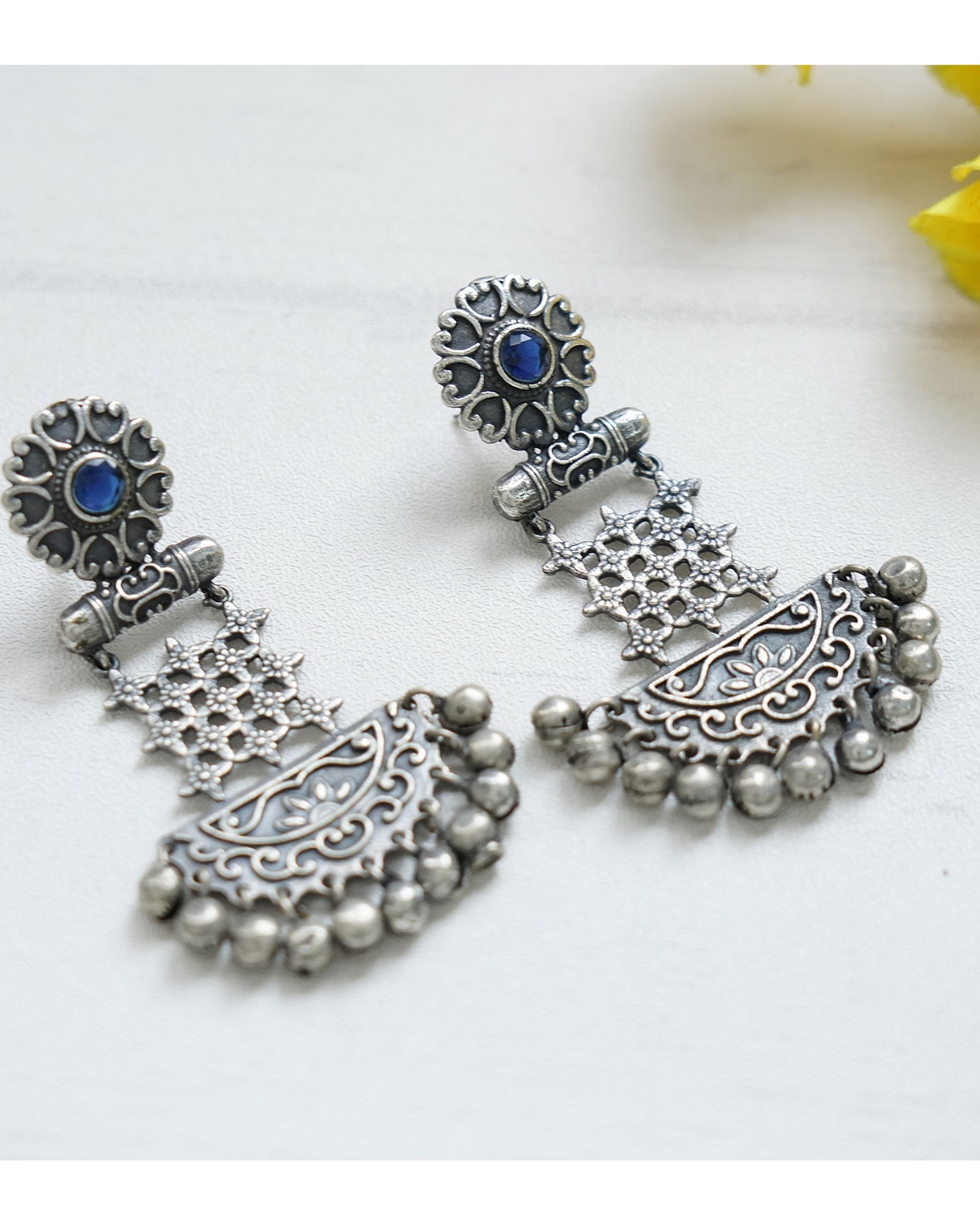 Blue stone jhumka with ghunghroos