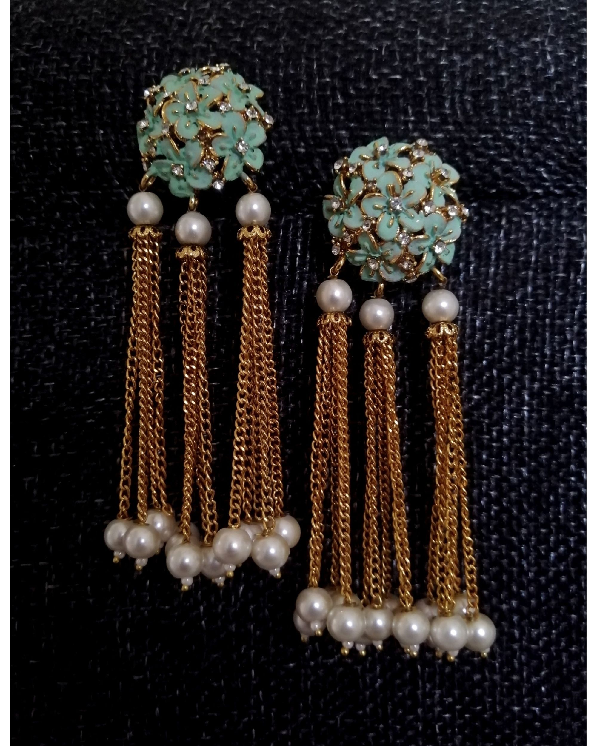 Pastel green floral drop earrings