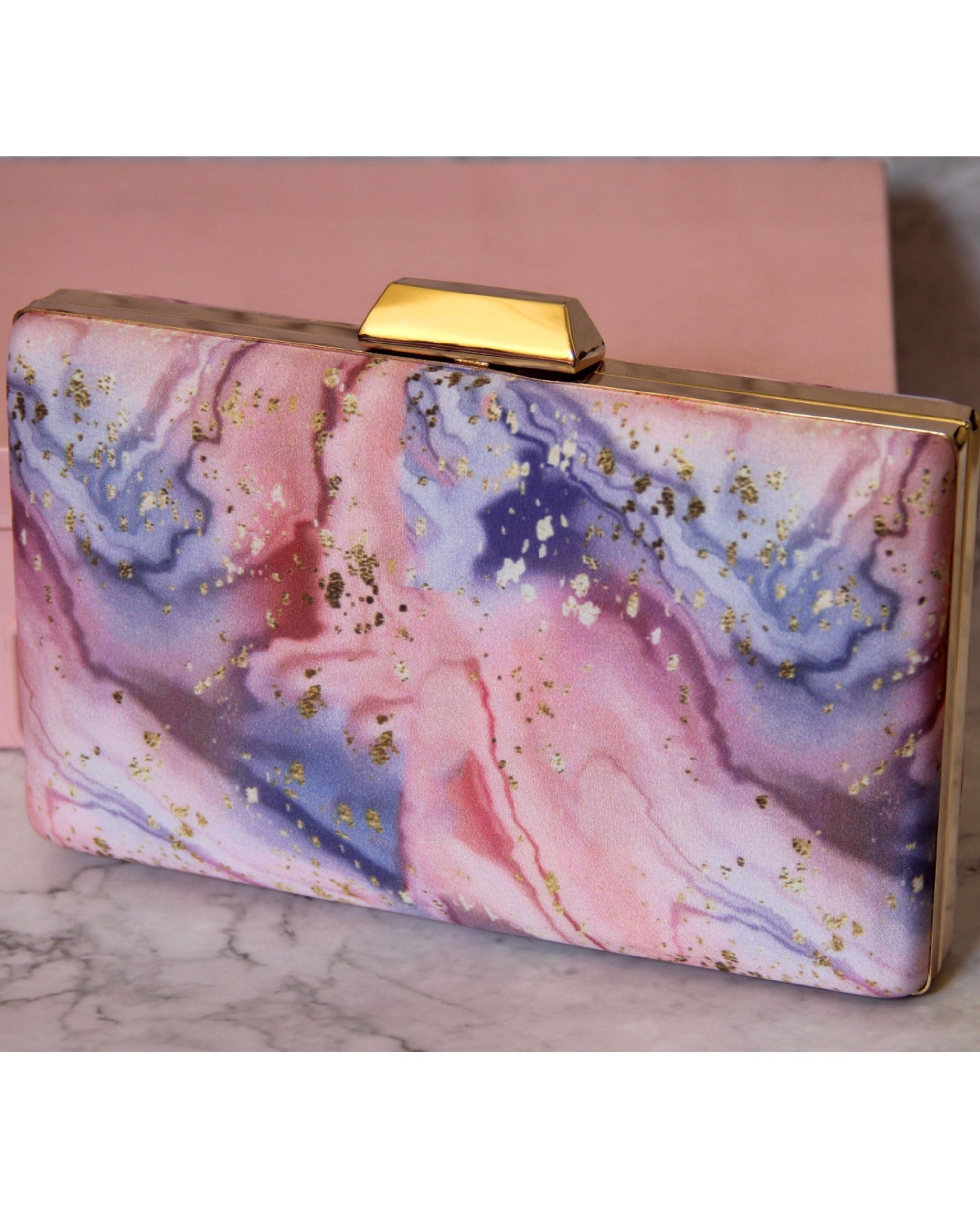 winter Ambient Duplicate Pink-purple marble printed clutch bag by Assortia | The Secret Label