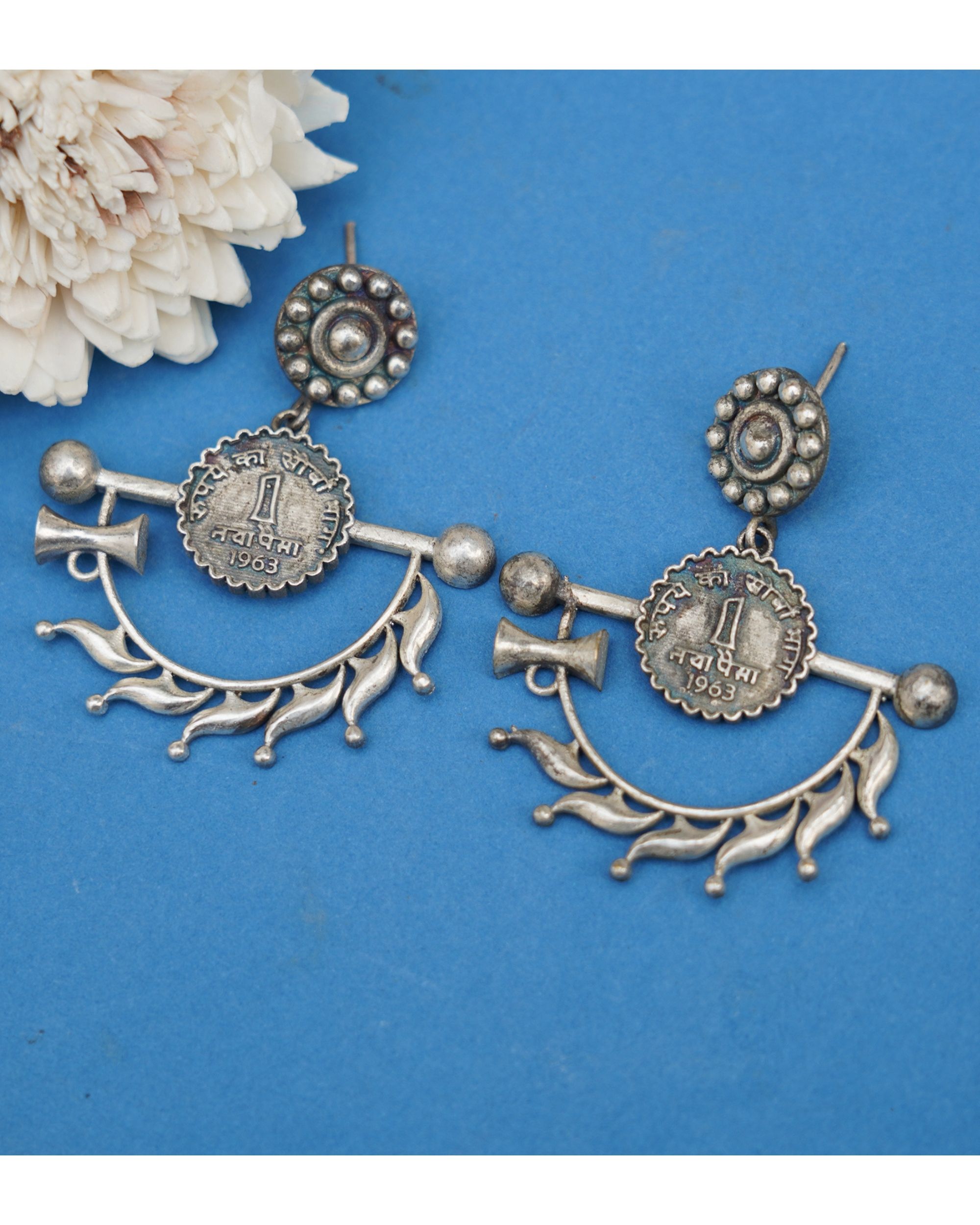 Vintage coin engraved earrings