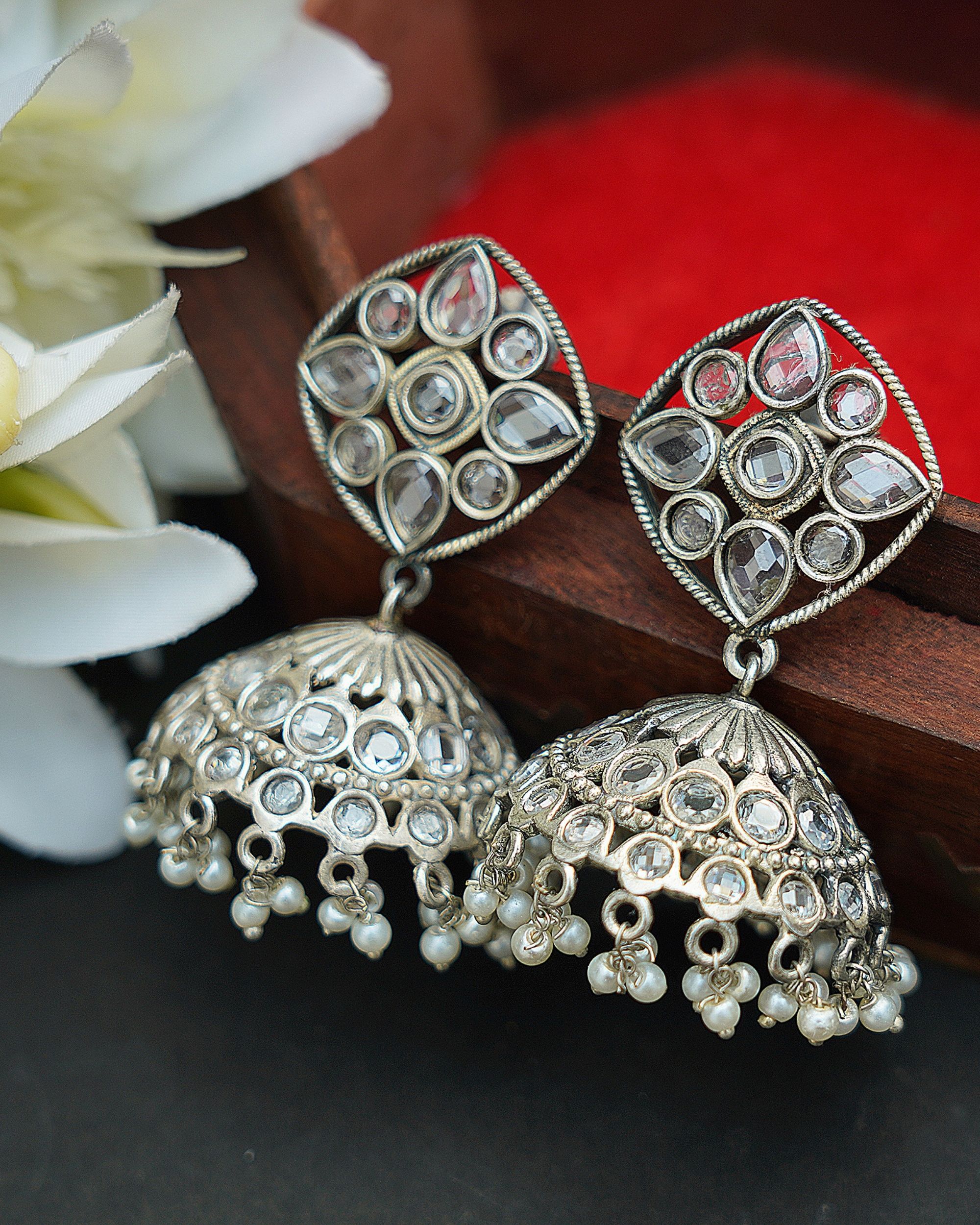 White stone embellished earrings