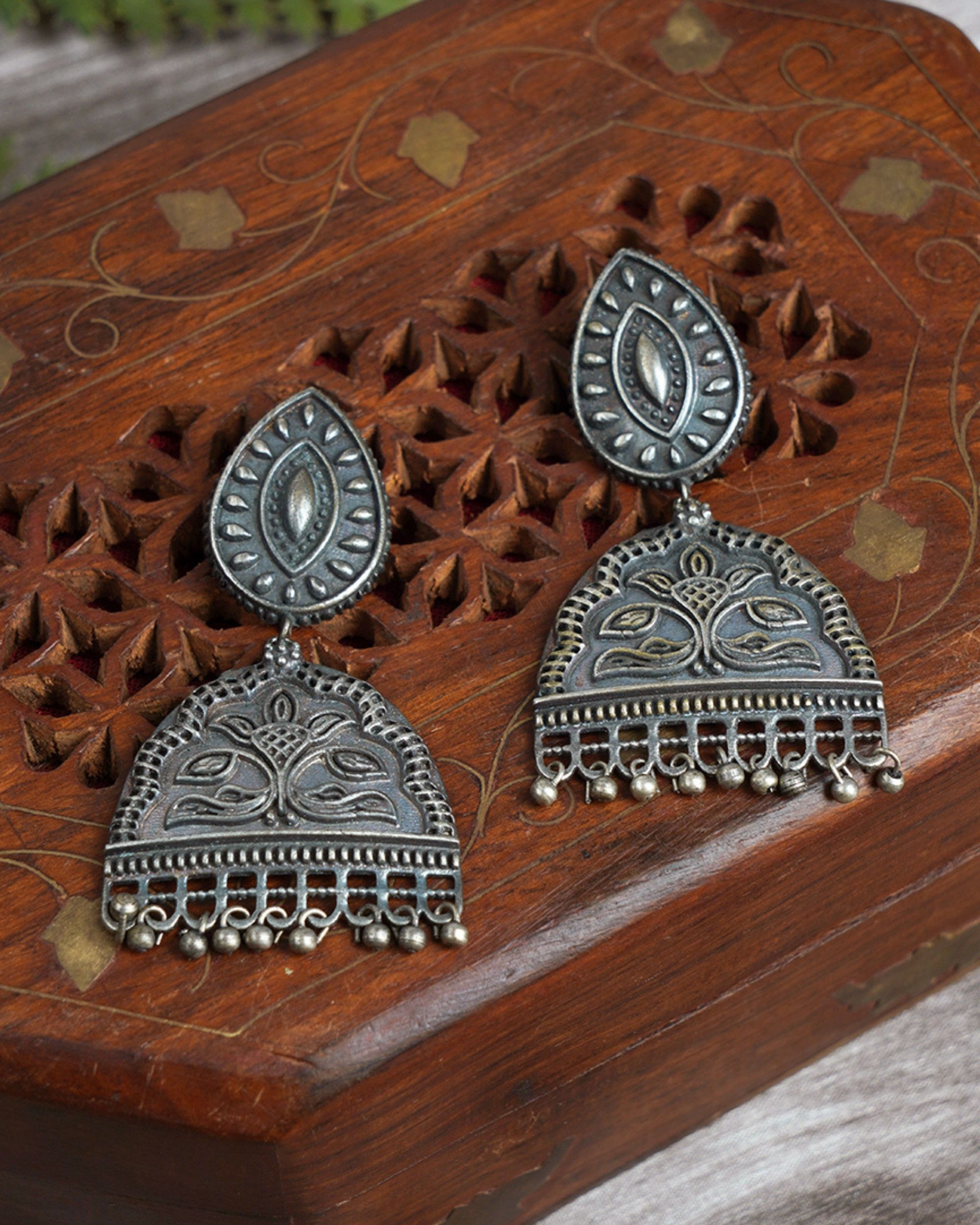 Leaf shape ghungroo beaded brass earrings
