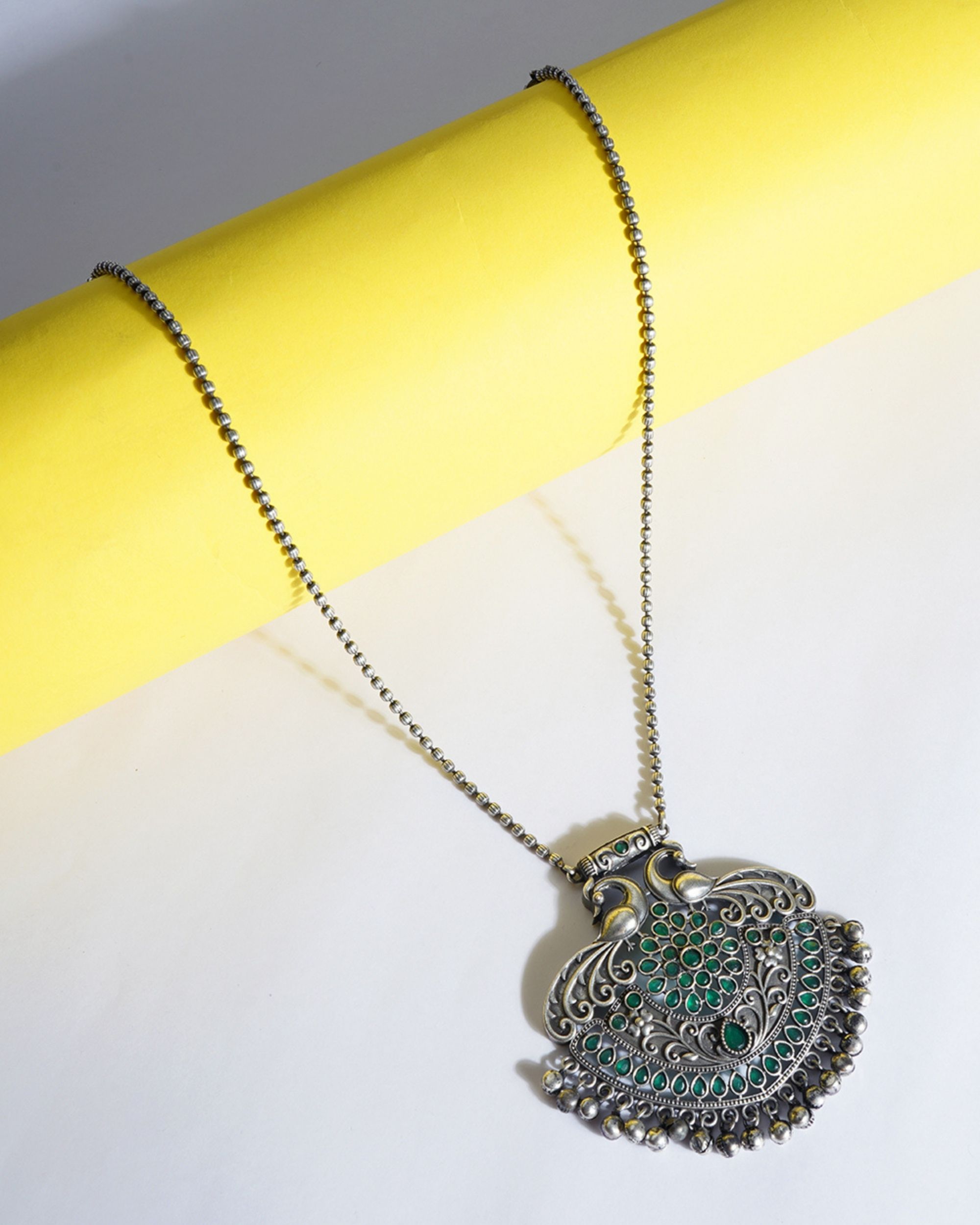 Peacock designed metal beaded necklace
