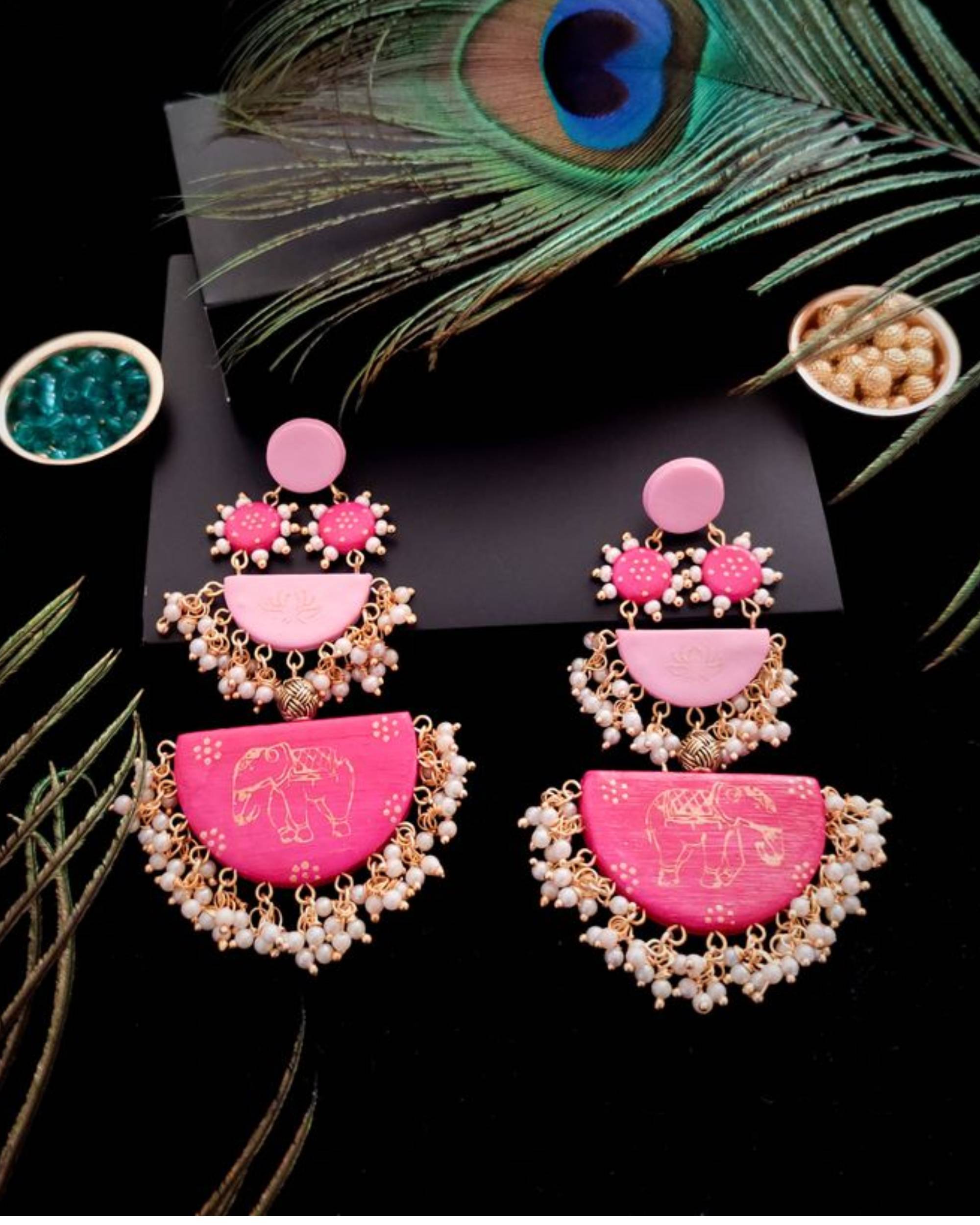 Dual pink shaded dangler earrings