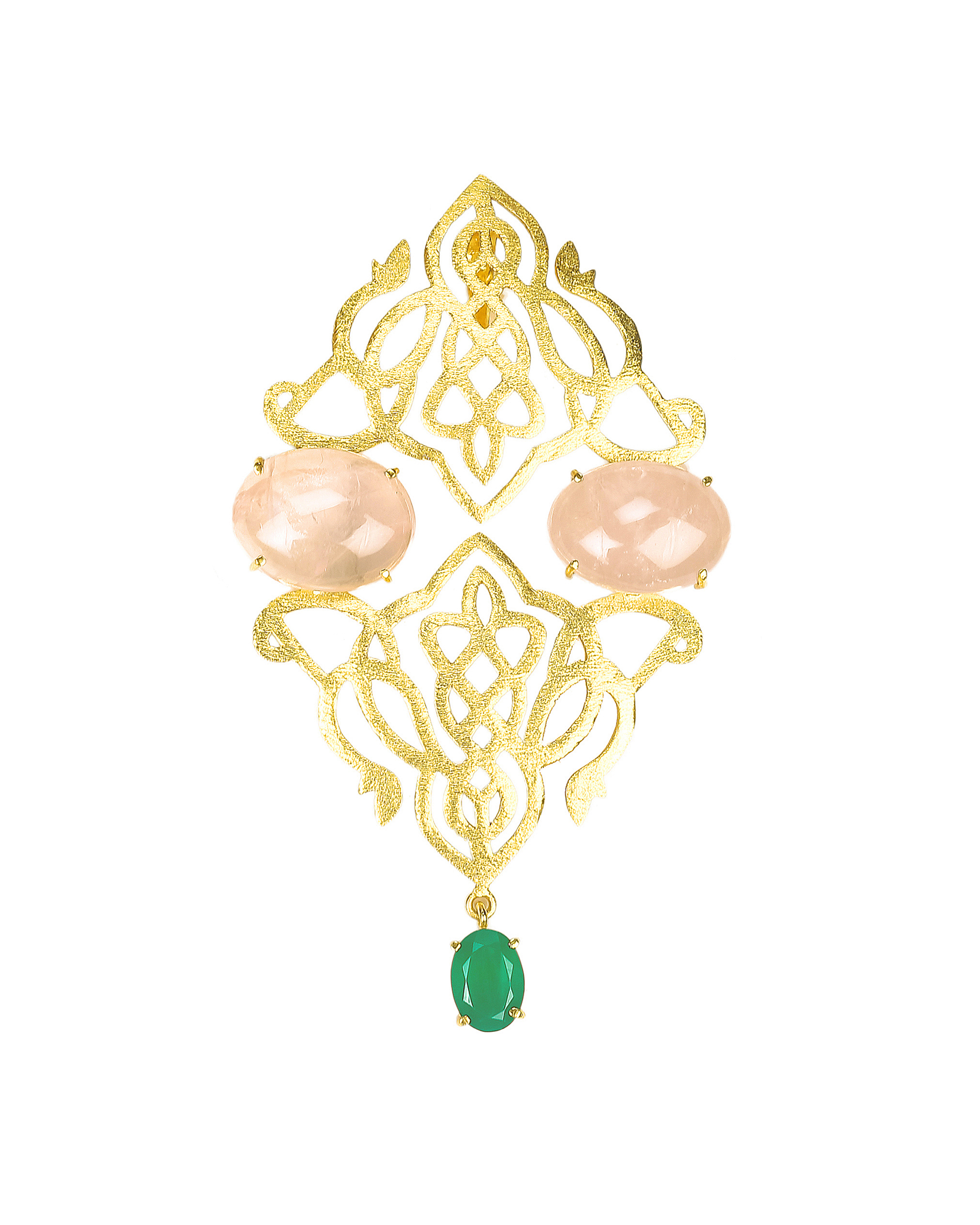 Pink Quartz Gold Jali Pendant by Varnika Arora The Secret Label