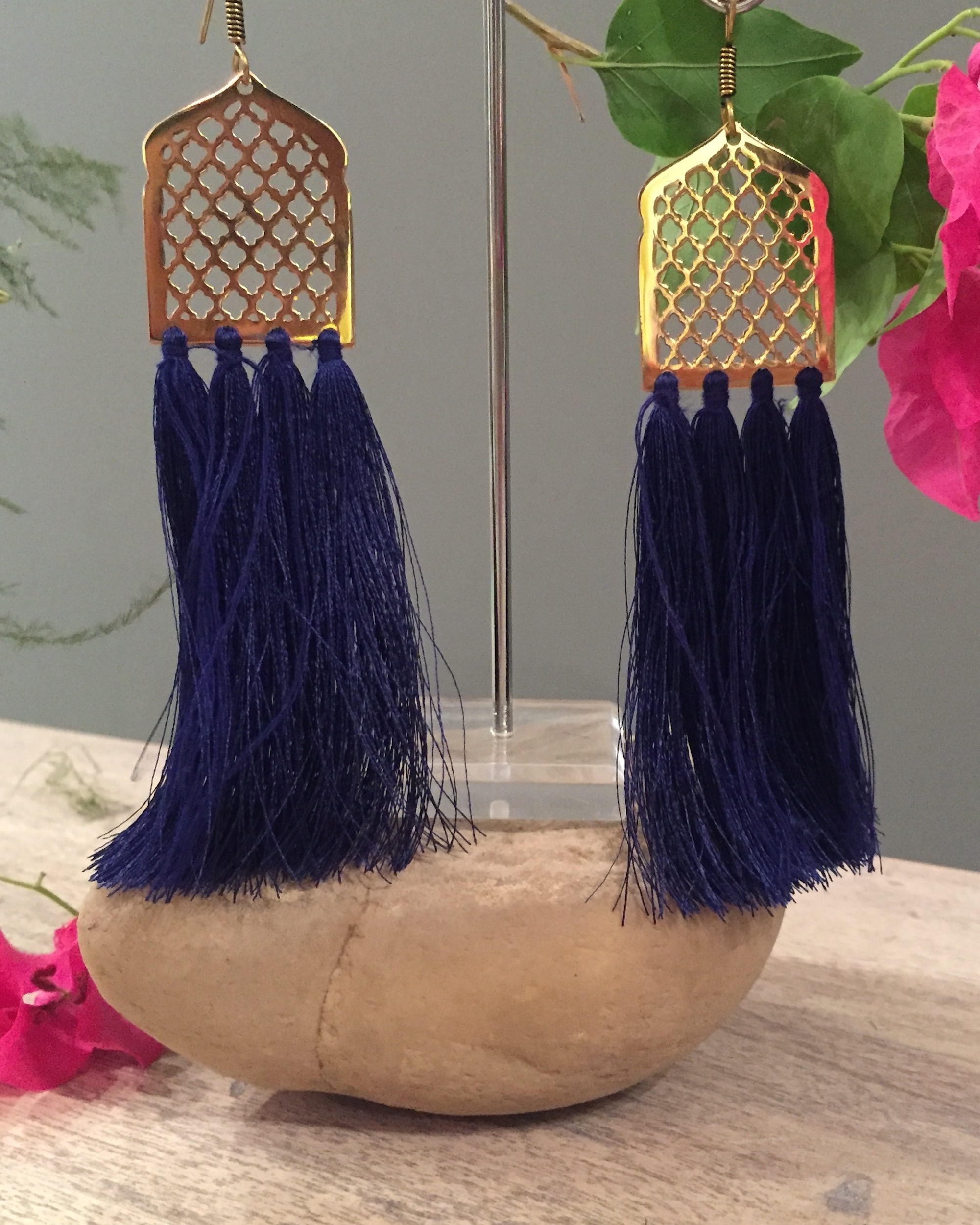 Navy Mughal Jaal Tassel Earrings by Kapraaha The Secret Label