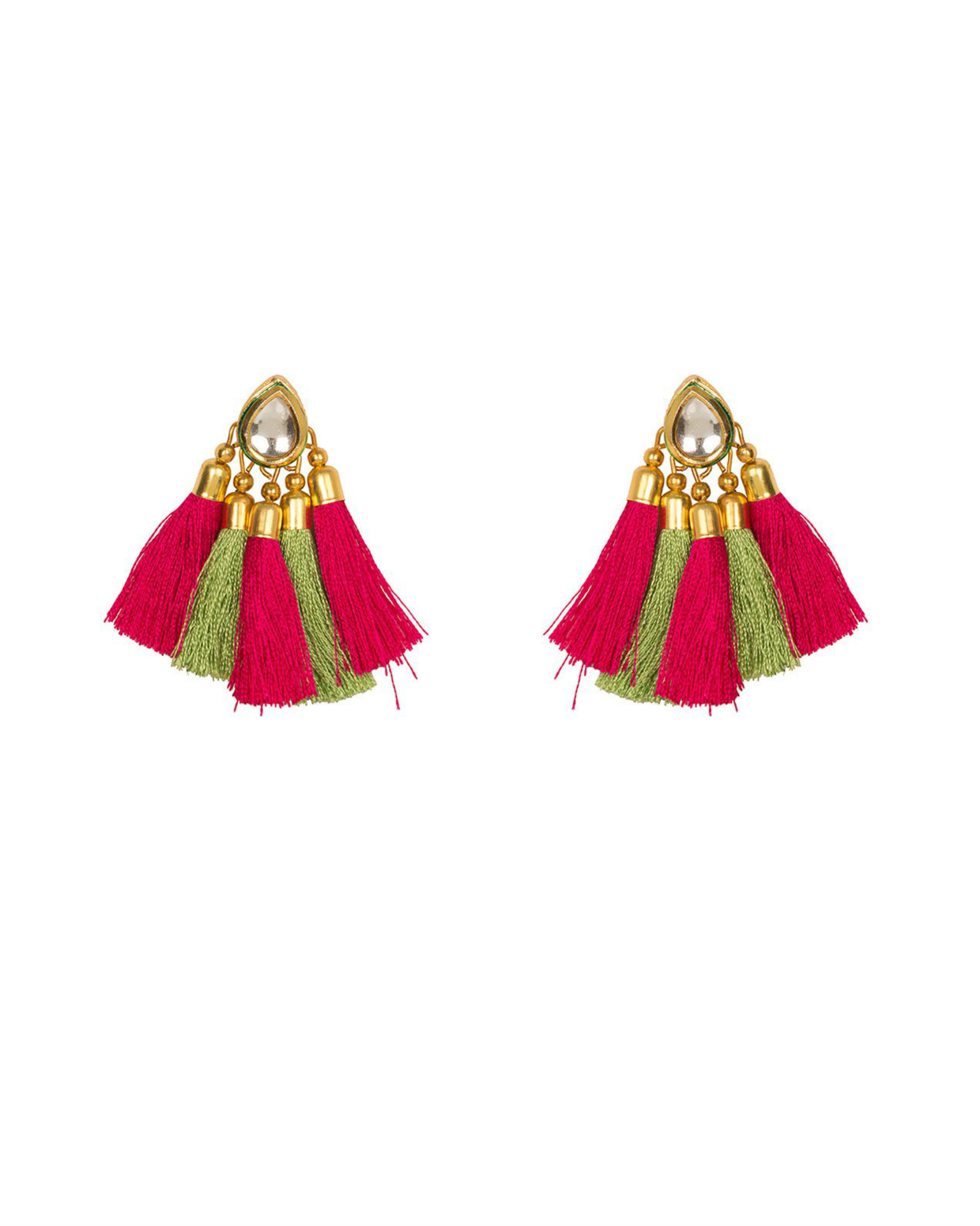 Pink and Green Tassel Studs by Paisley Pop The Secret Label