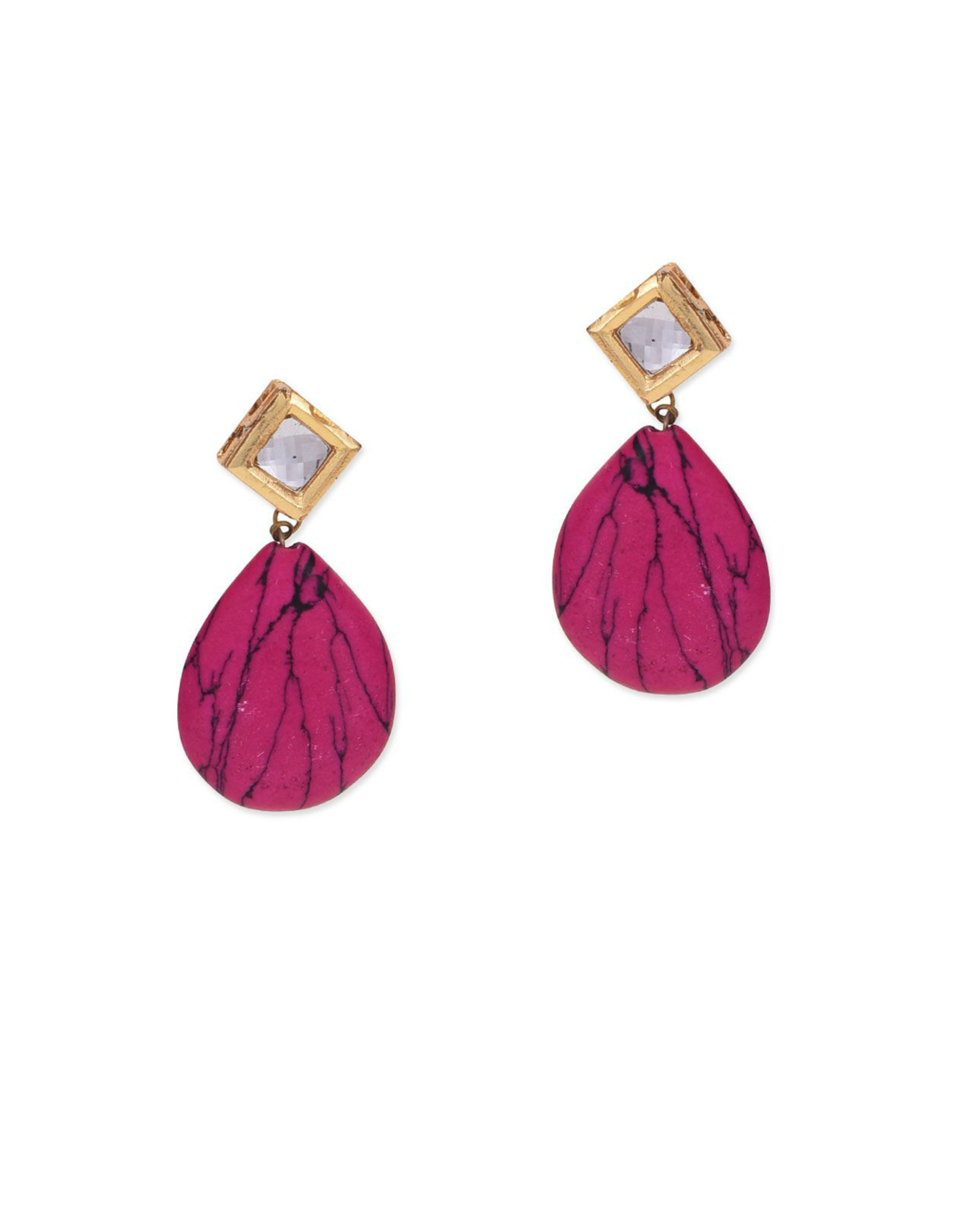 Hot Pink gemstone silver plated post earrings at 950  Azilaa