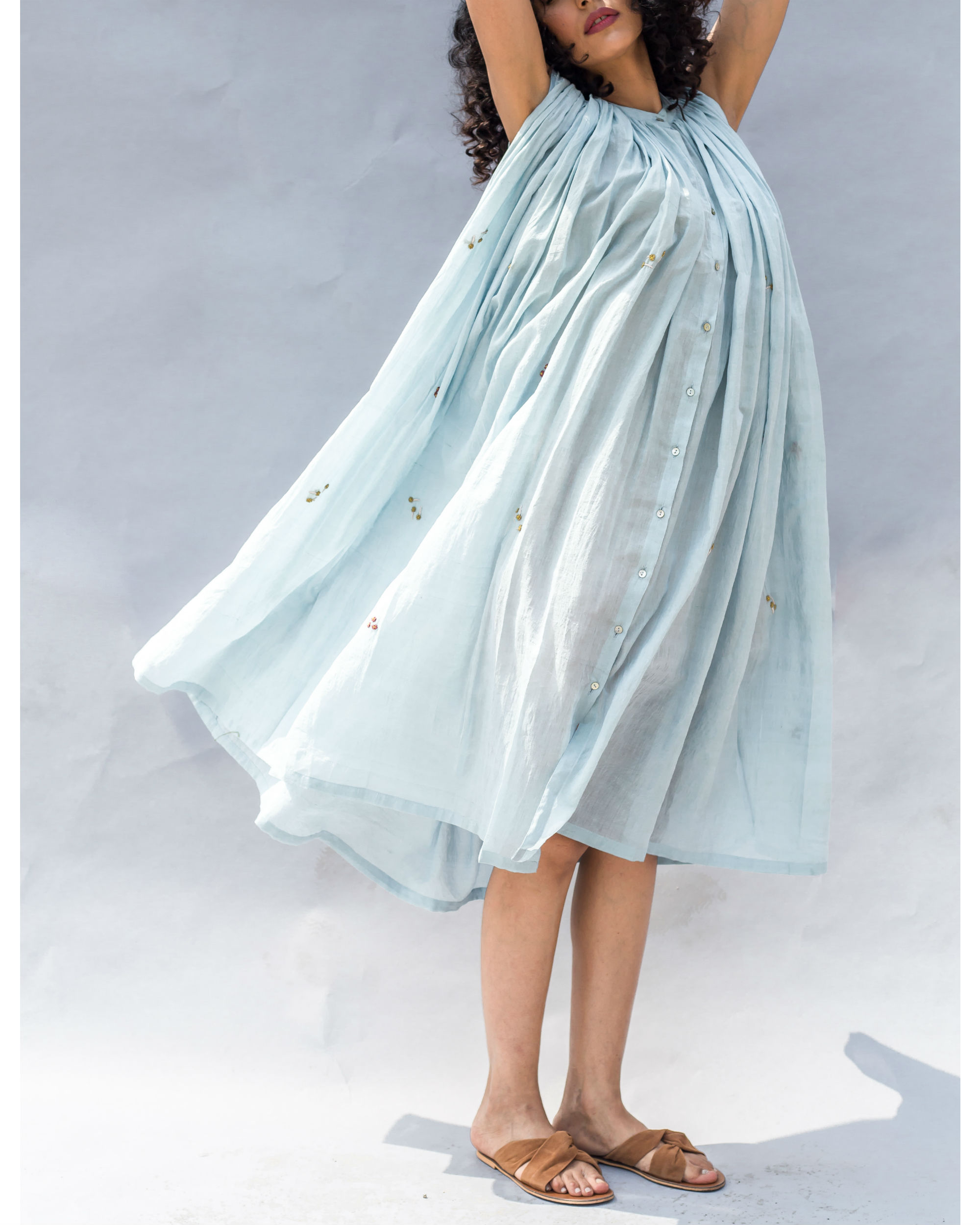 powder blue silk dress