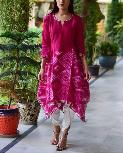 Rani Pink Shibori Tunic by Siddhi Creation | The Secret Label
