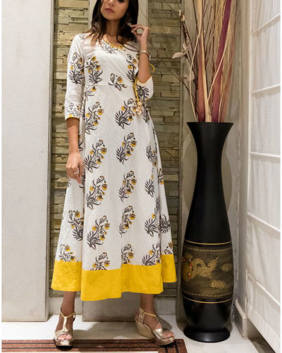 Yellow Floral Angrakha Butta Dress by Thread and Button | The Secret Label