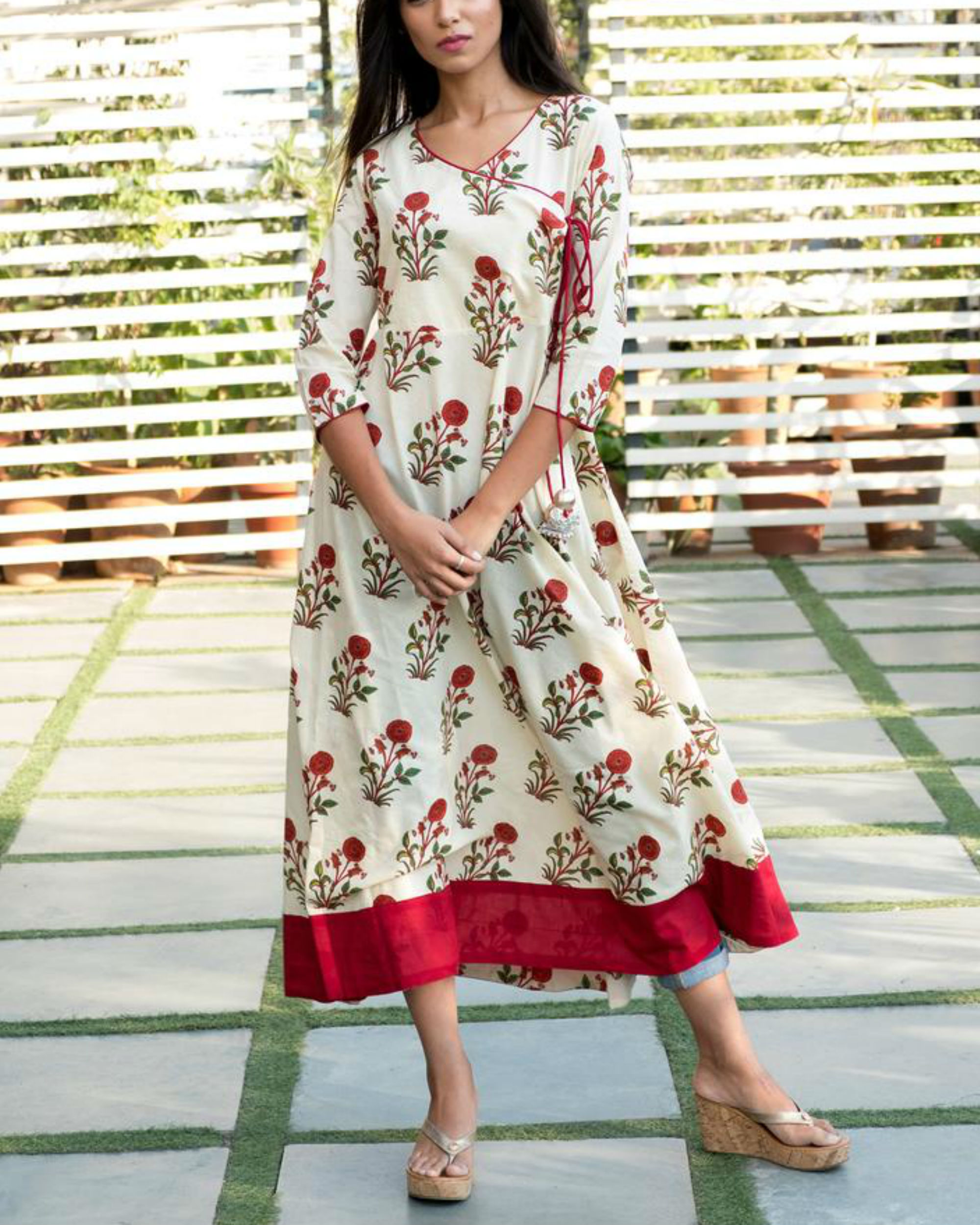 Maroon Floral Angrakha Dress by Thread and Button | The Secret Label