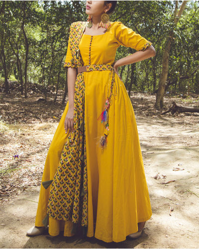 mustard yellow anarkali dress