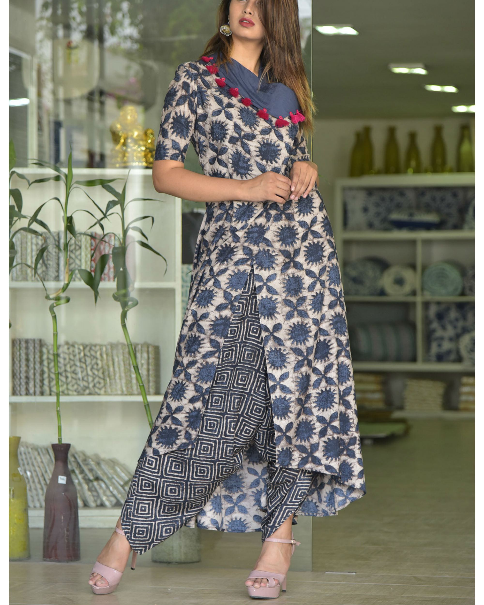 Buy Blue Cowl Neck Cotton Slub Dress by Jaypore Online at Jayporecom