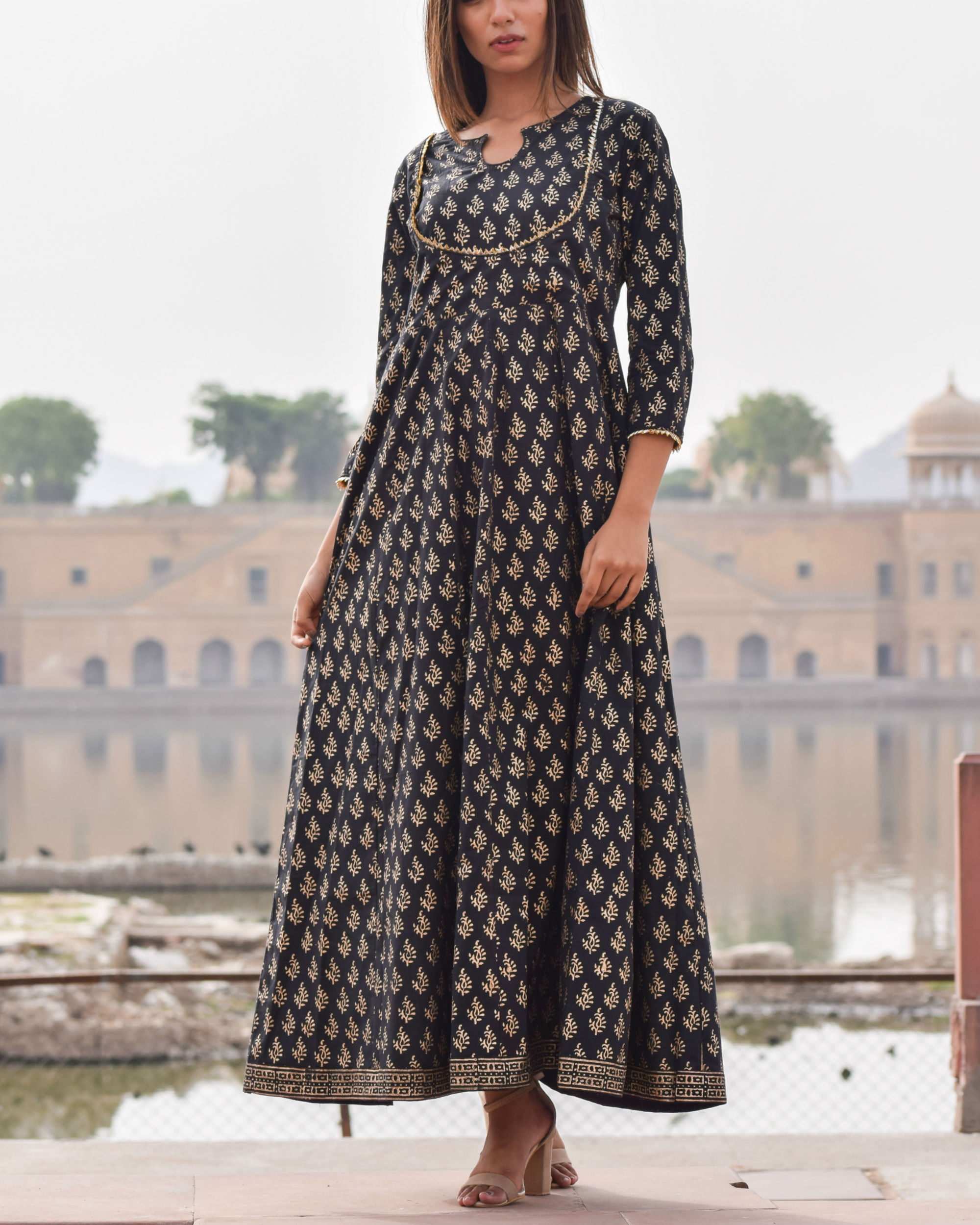 Black rajputi gown by Chokhi Bandhani The Secret Label