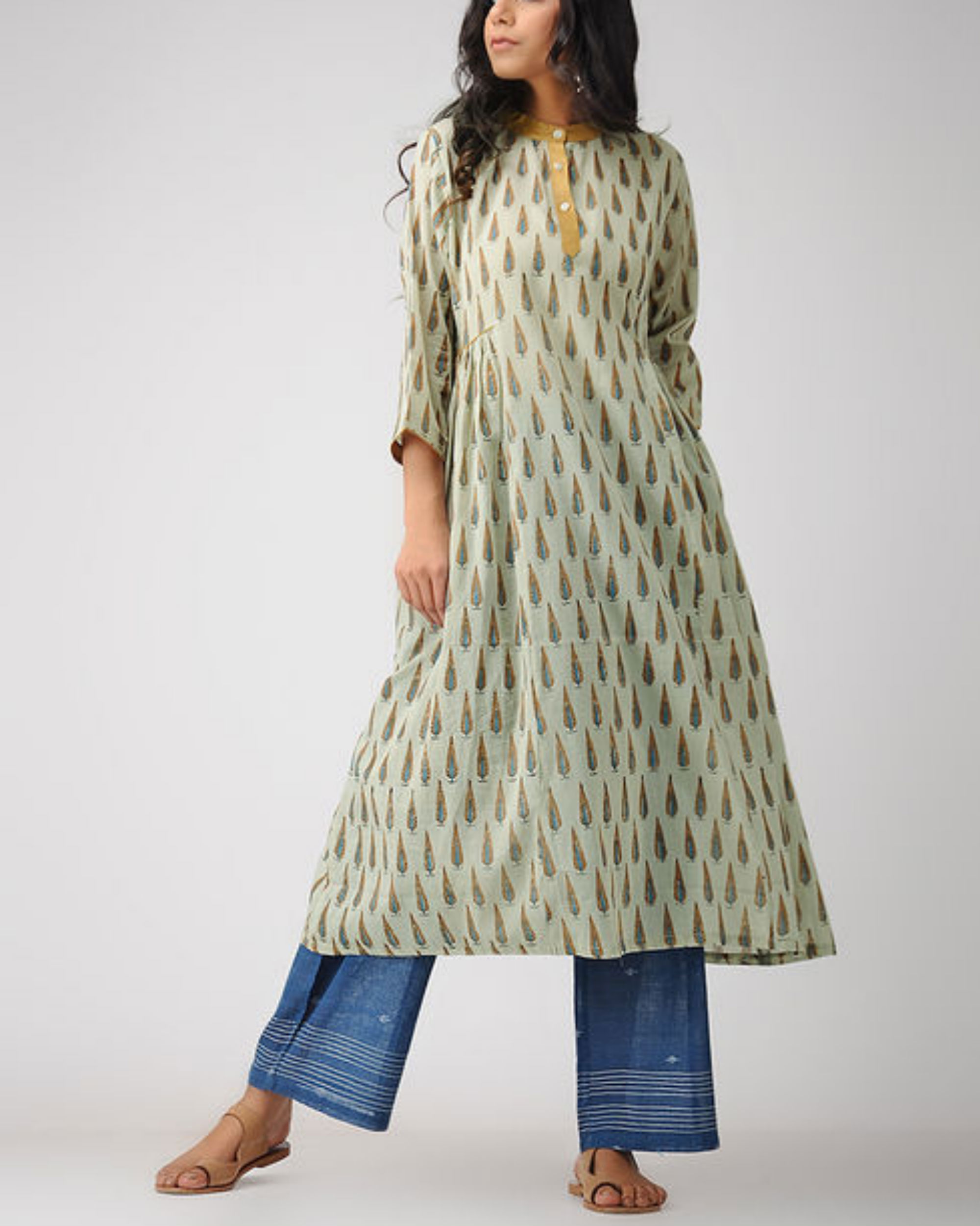 Brown close neck kurta by D'ART STUDIO The Secret Label