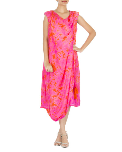 Pink tie and dye draped dress by Lotus Sutr | The Secret Label