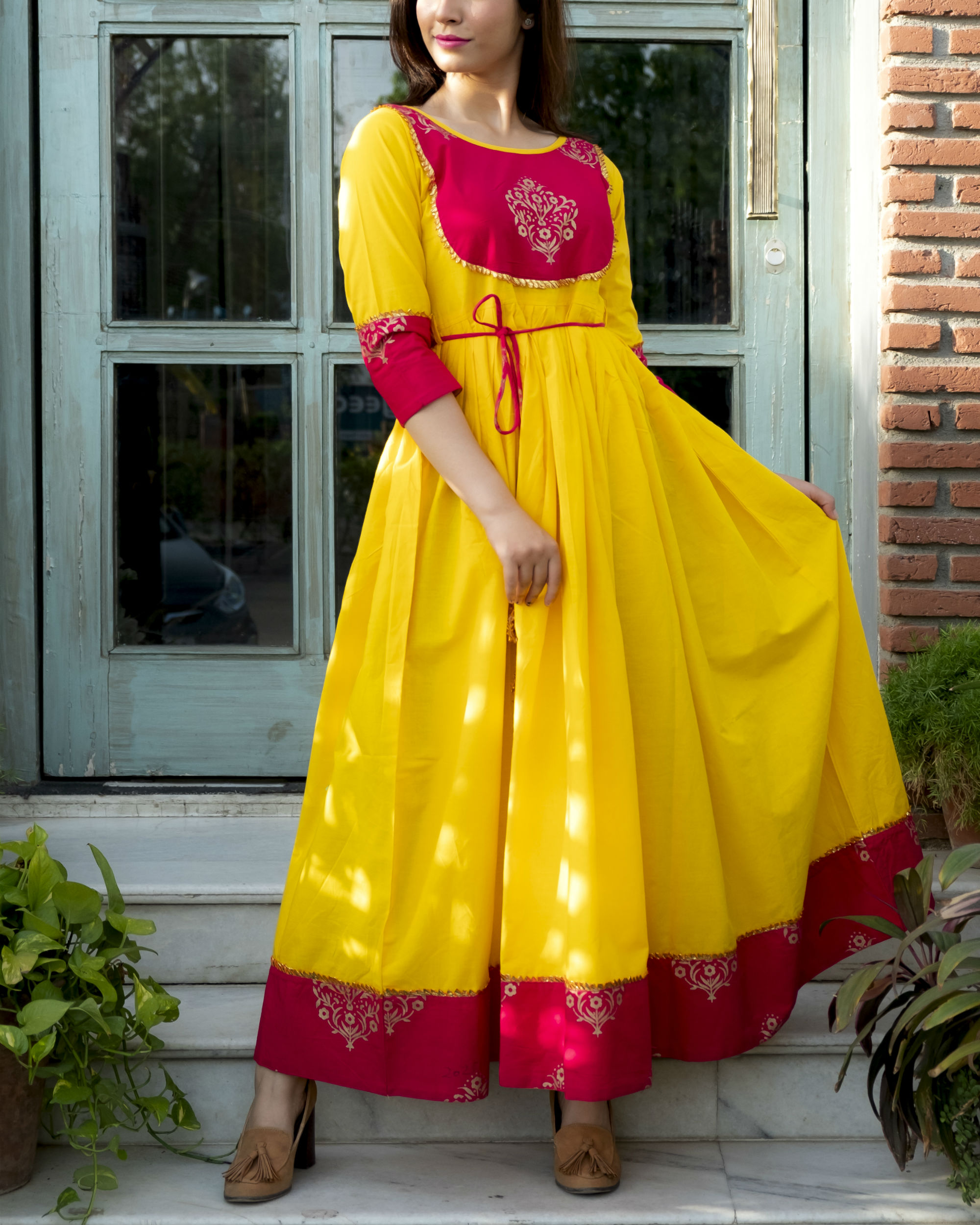 yellow flared dress