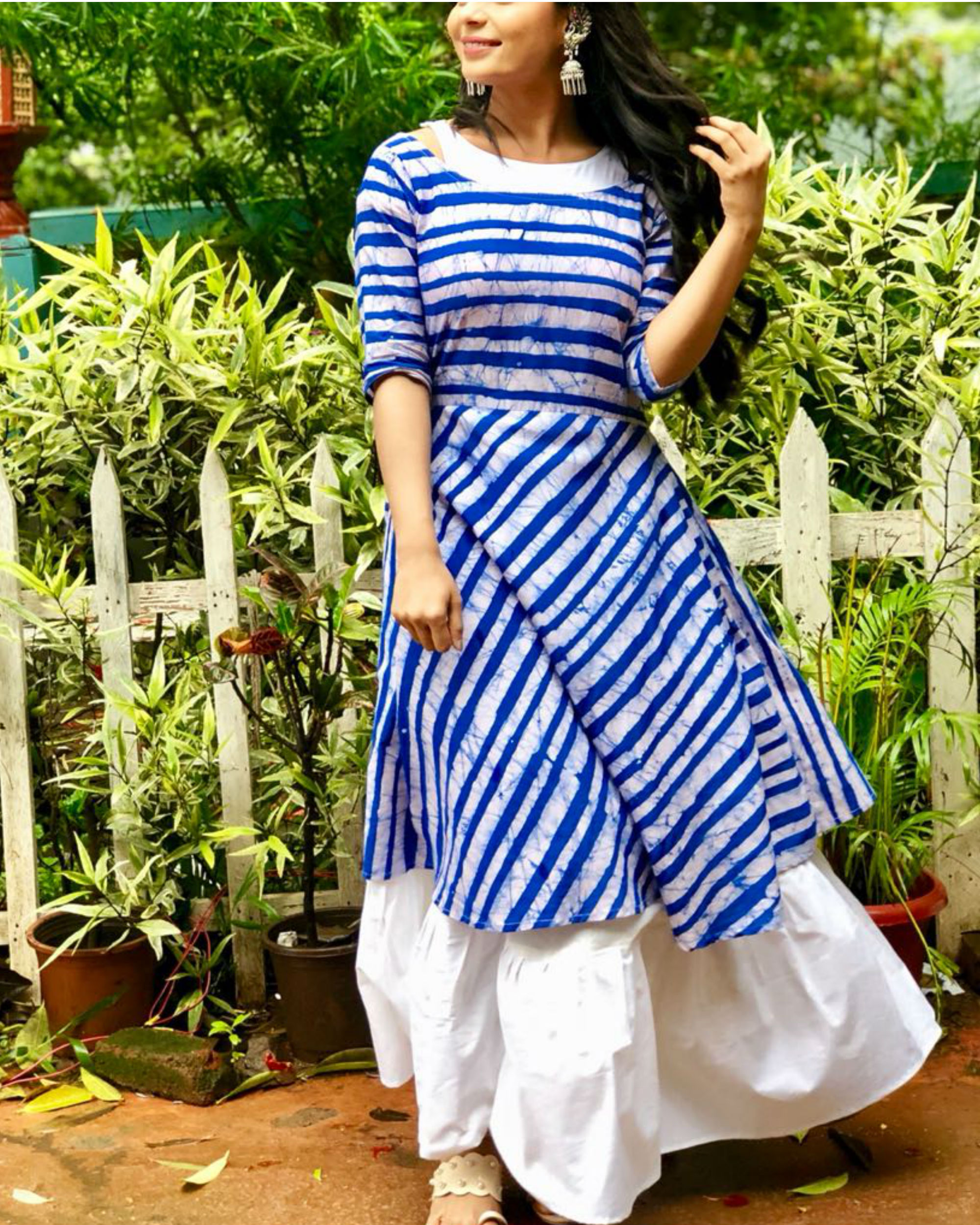 Blue and white stripes dress by Fashion Floor India | The Secret Label