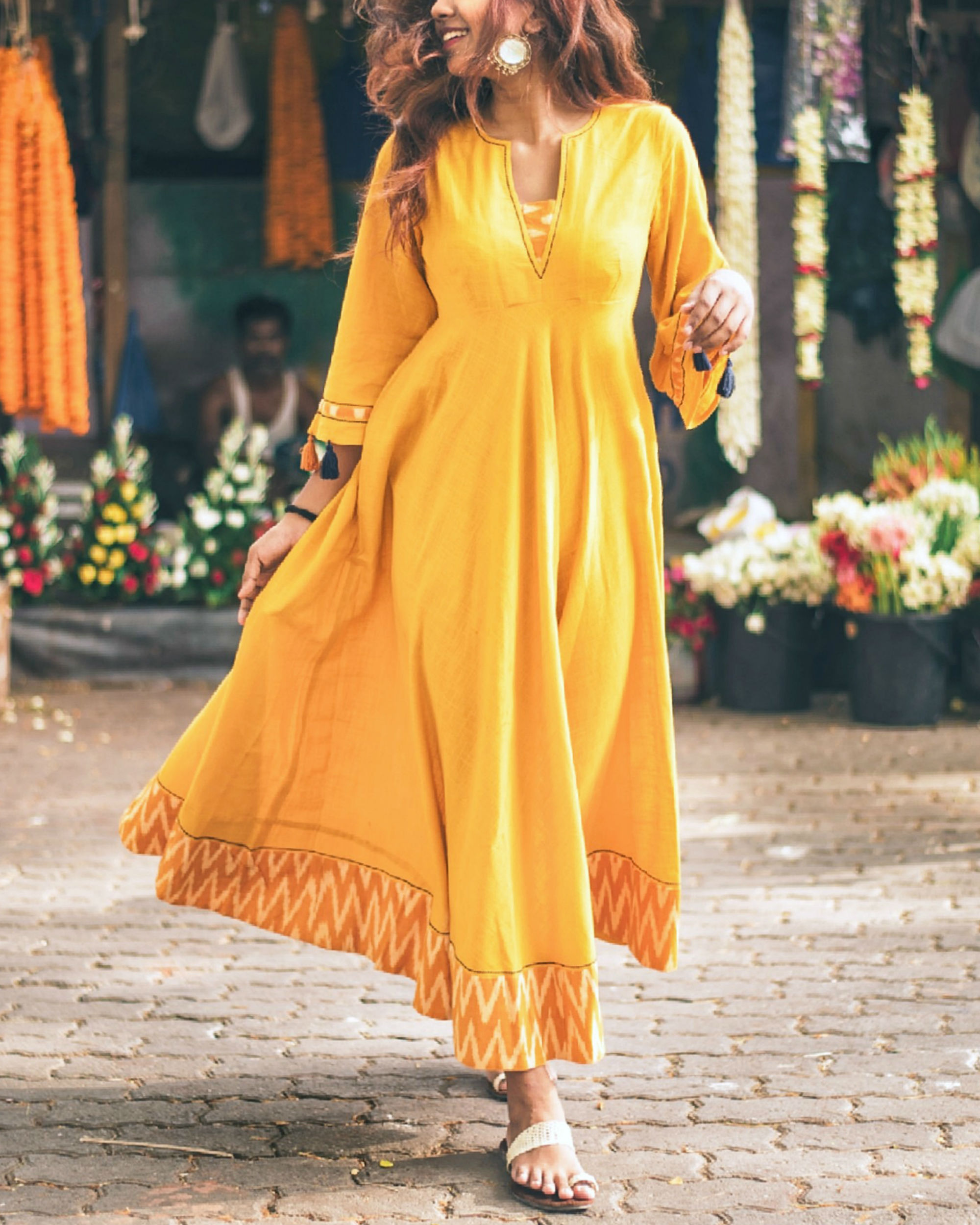 Marigold Sleeve Tasseled Dress by Gulaal | The Secret Label
